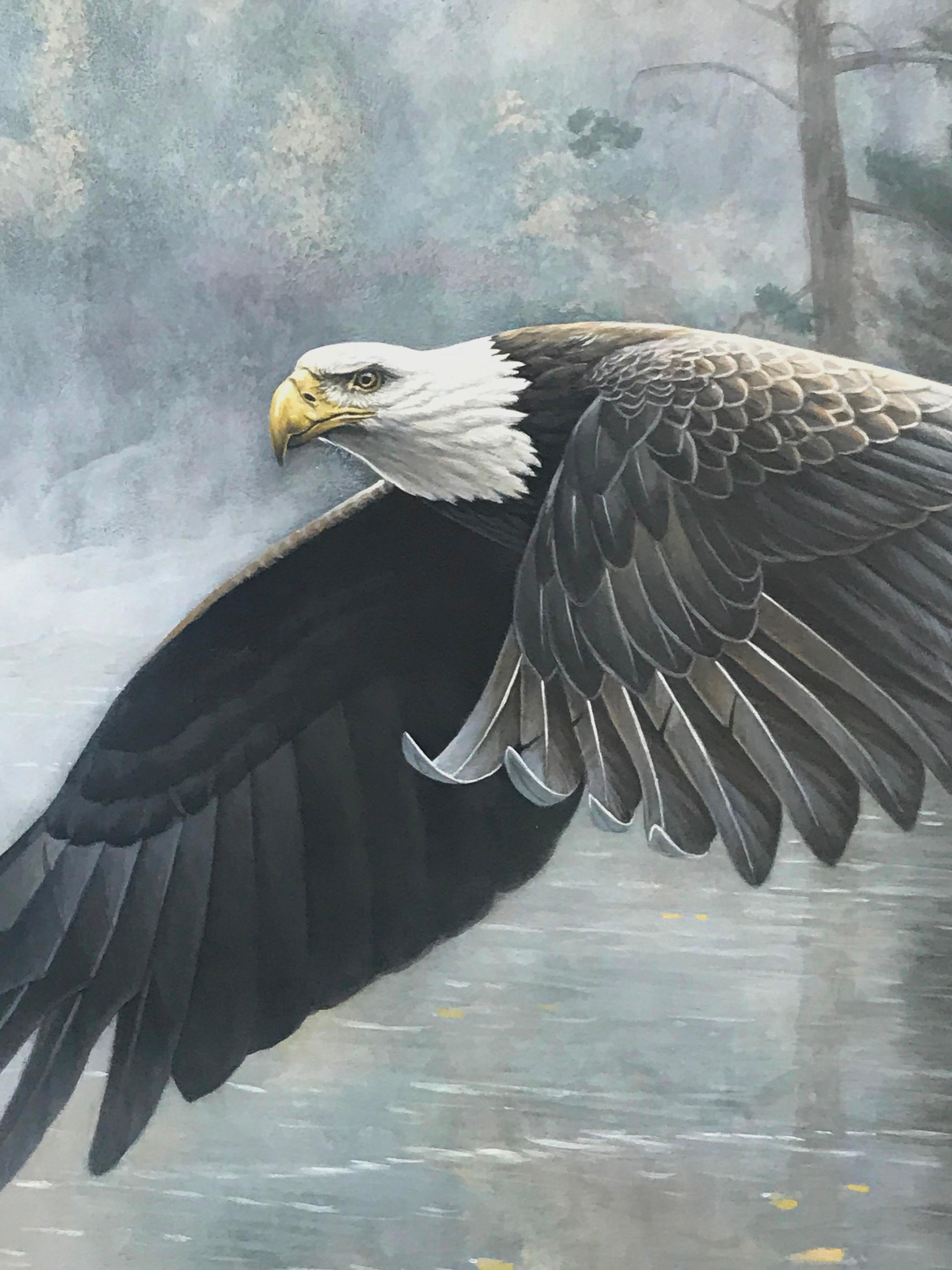  Peinture réaliste d'un paysage animalier avec aigle Bald Eagle de Michael Budden en vente 5
