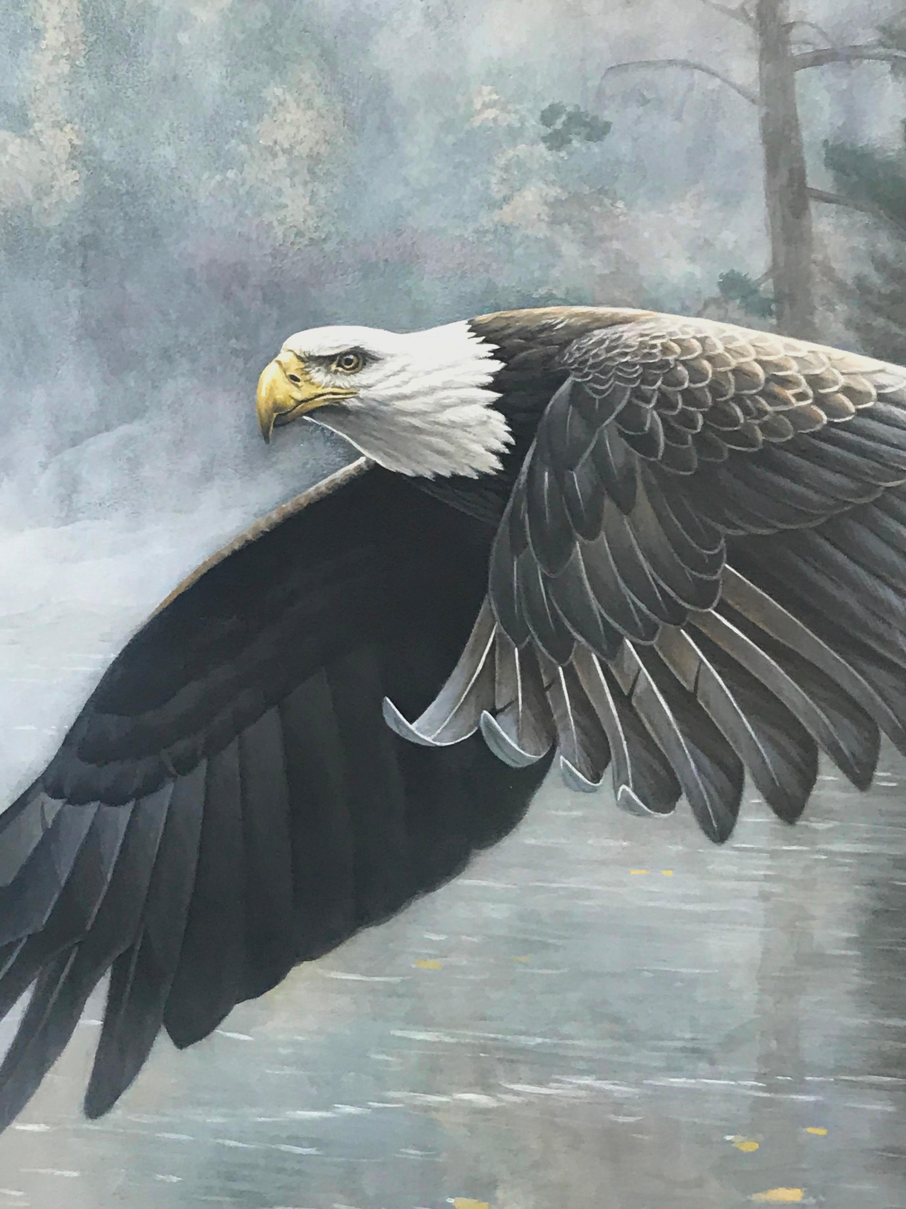 Pittura realistica di paesaggio della fauna selvatica Aquila calva Michael Budden in vendita 5