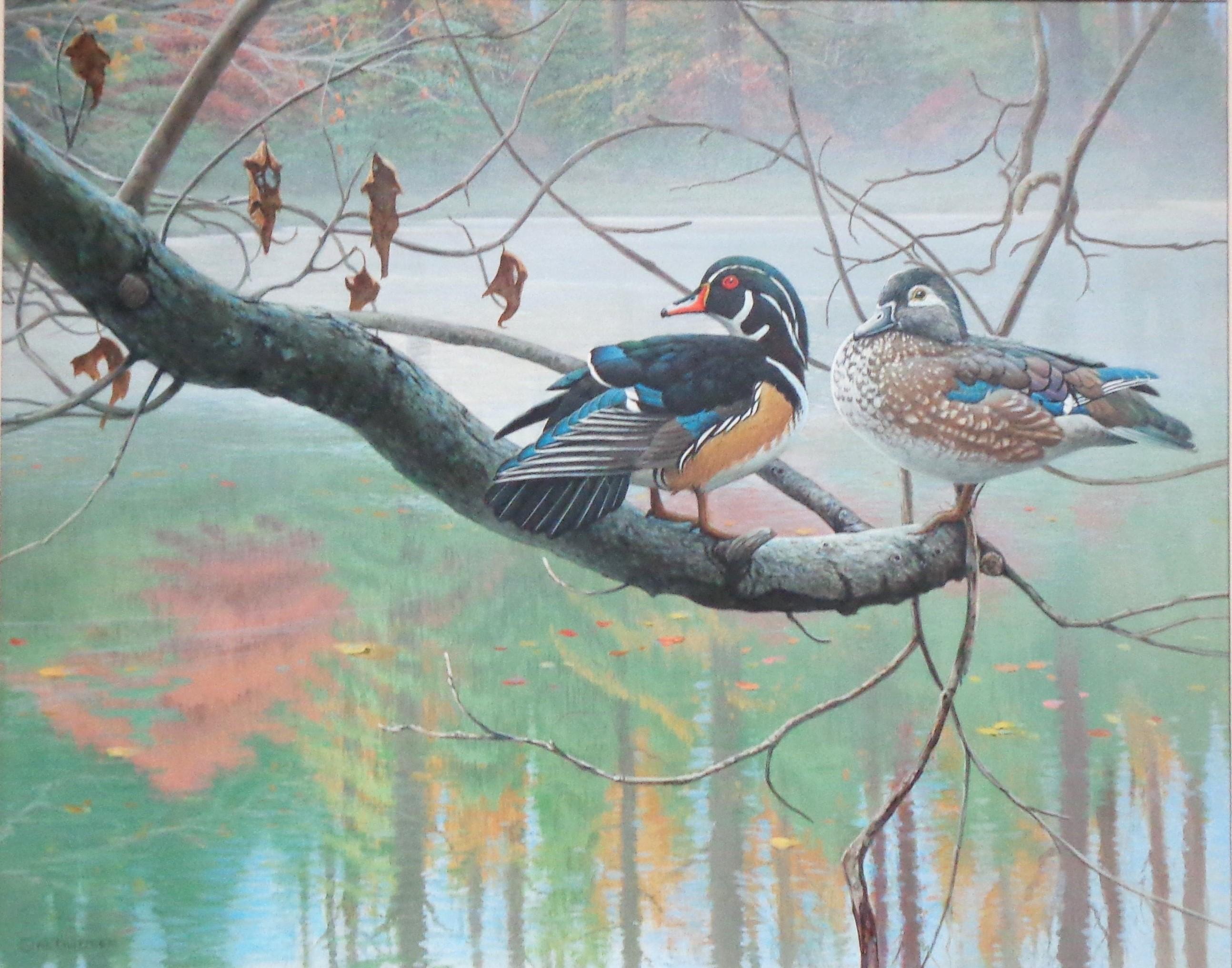 Pittura realistica di paesaggio con anatre di Wood Michael Budden in vendita 1