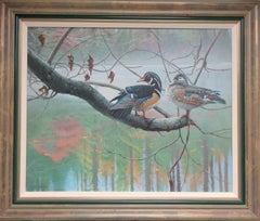Realistic Wildlife Landscape Painting of Wood Ducks Michael Budden