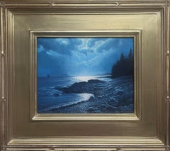 Seascape Nocturne Oil Painting Artist Michael Budden Moonlight Shimmer ME