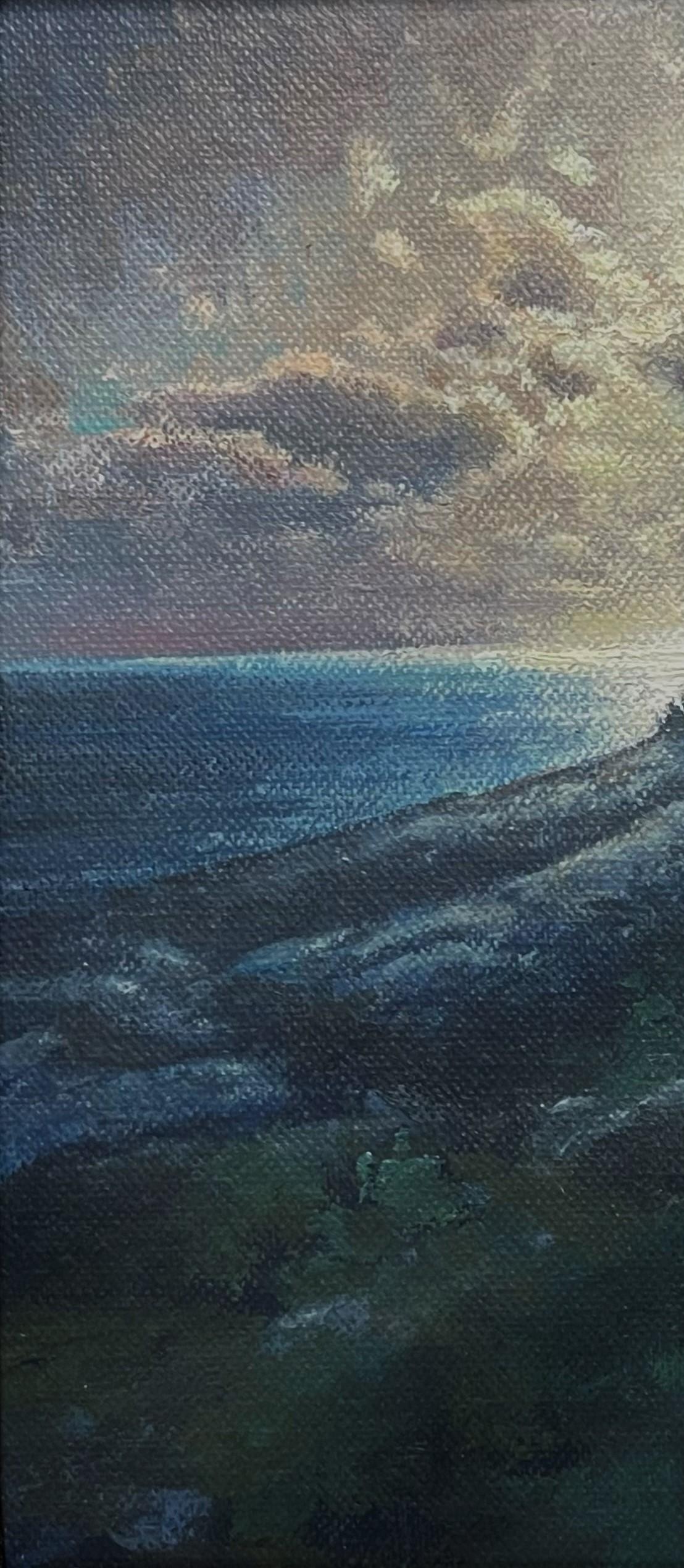 Paisaje marino Nocturno Pintura al óleo Artista Michael Budden Atardecer opalescente Maine 2