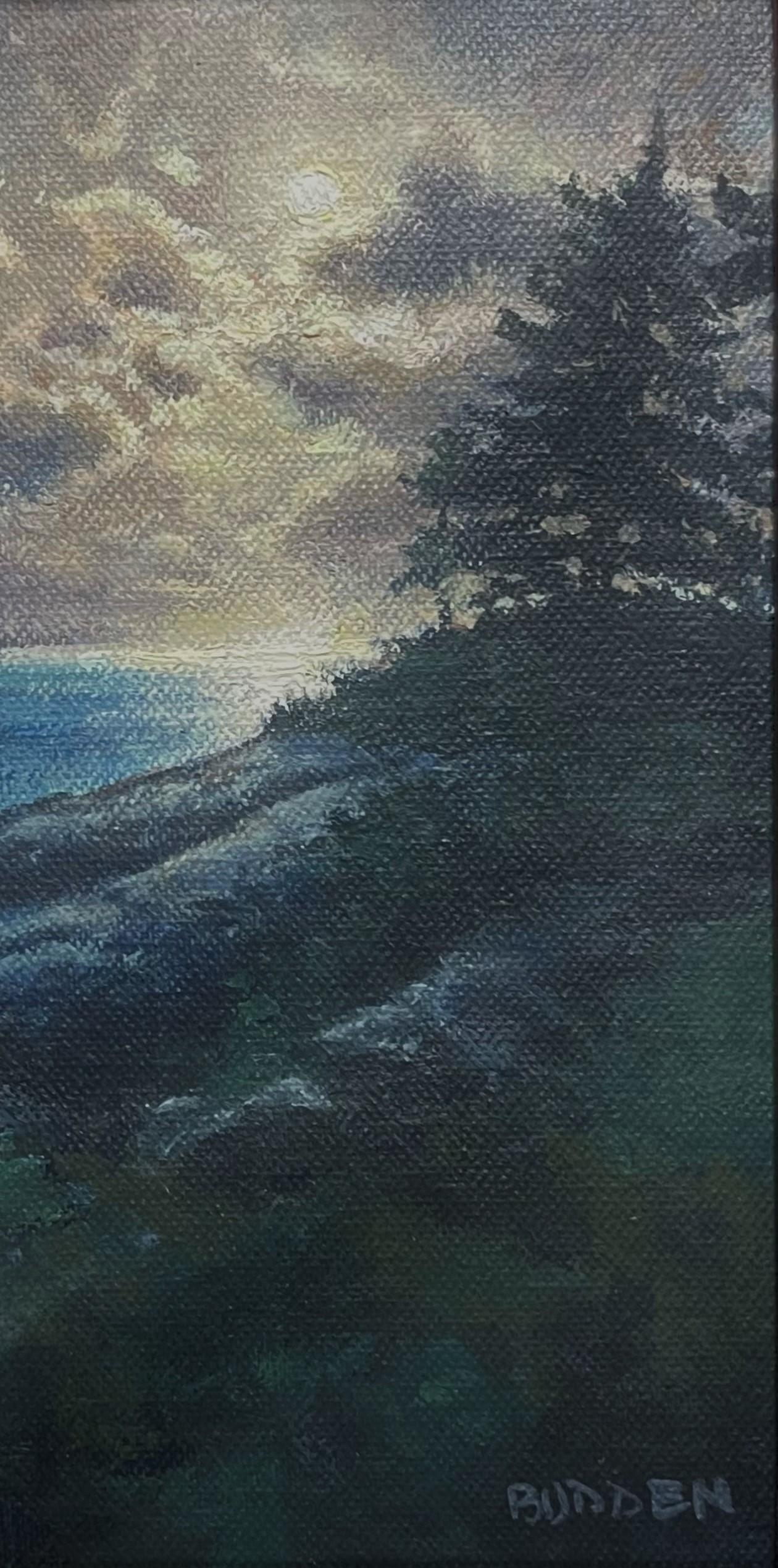 Paisaje marino Nocturno Pintura al óleo Artista Michael Budden Atardecer opalescente Maine 3