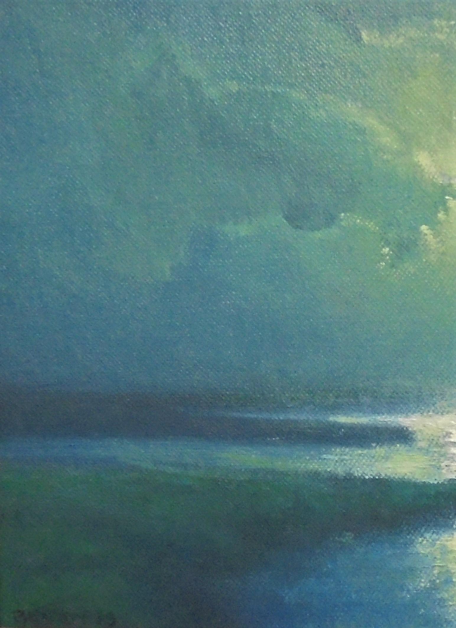 Pittura ad olio di paesaggio marino Artista pluripremiato Michael Budden Moonlight Marsh II 2