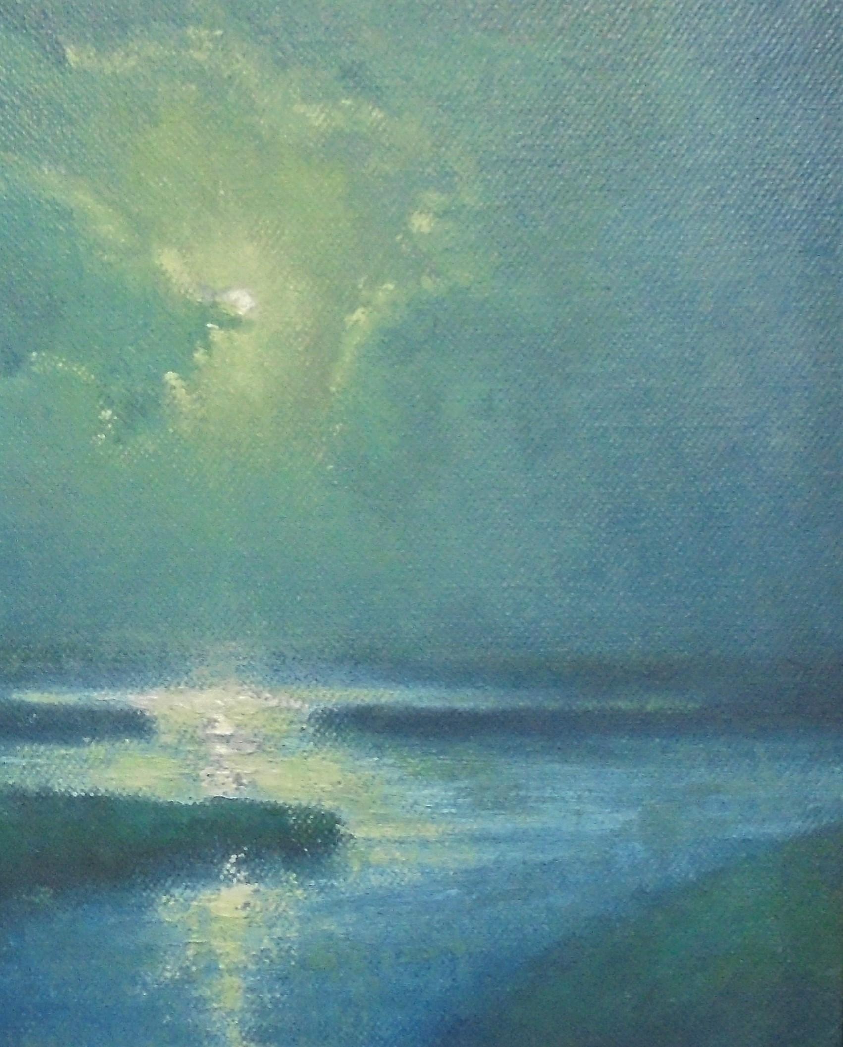 Pittura ad olio di paesaggio marino Artista pluripremiato Michael Budden Moonlight Marsh II 3