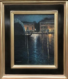 Seascape Oil Painting Venice Nocturne Gondola Ride by Michael Budden