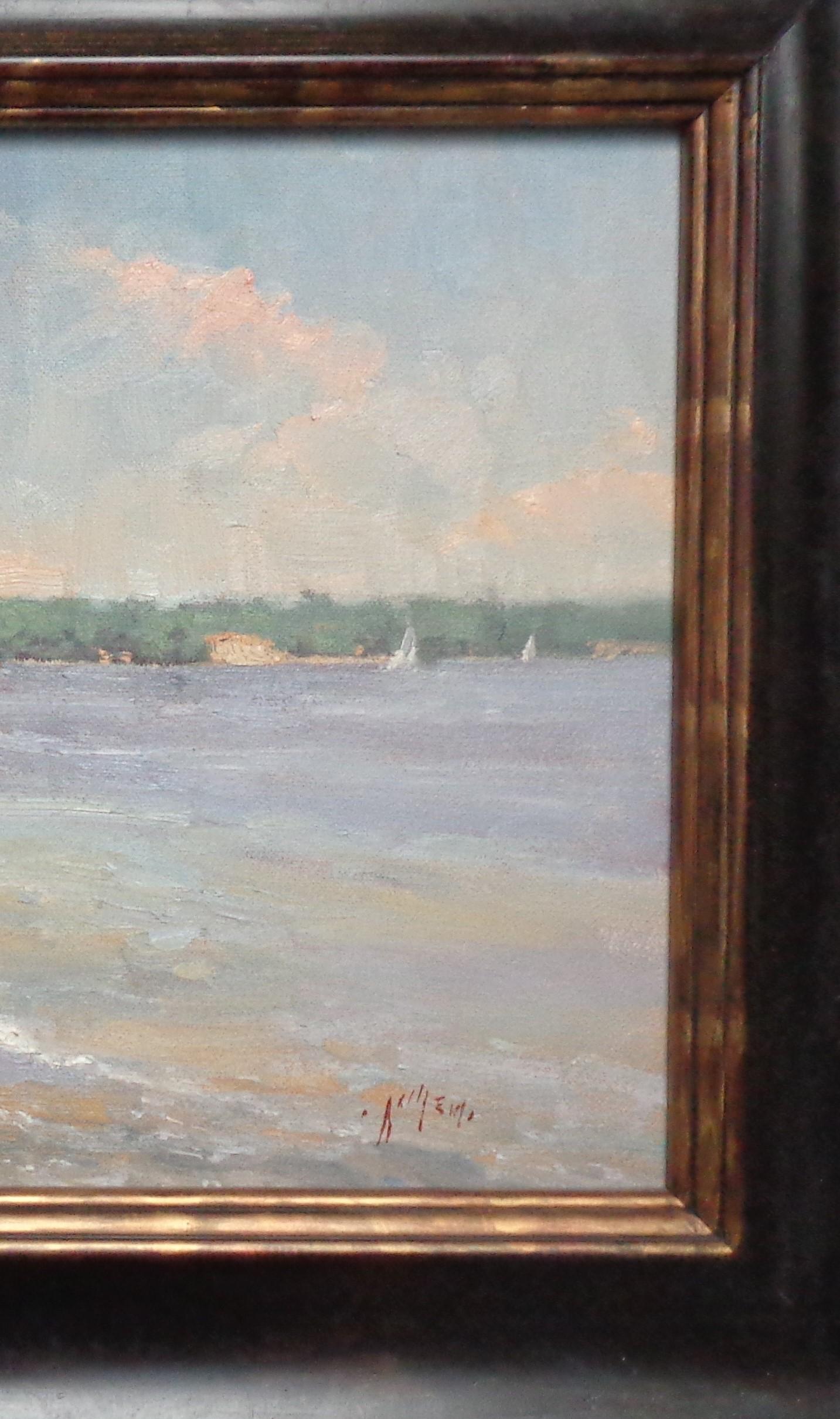 Meereslandschaft, Gemälde des amerikanischen Impressionisten Paul Bachem (Schwarz), Landscape Painting, von Michael Budden