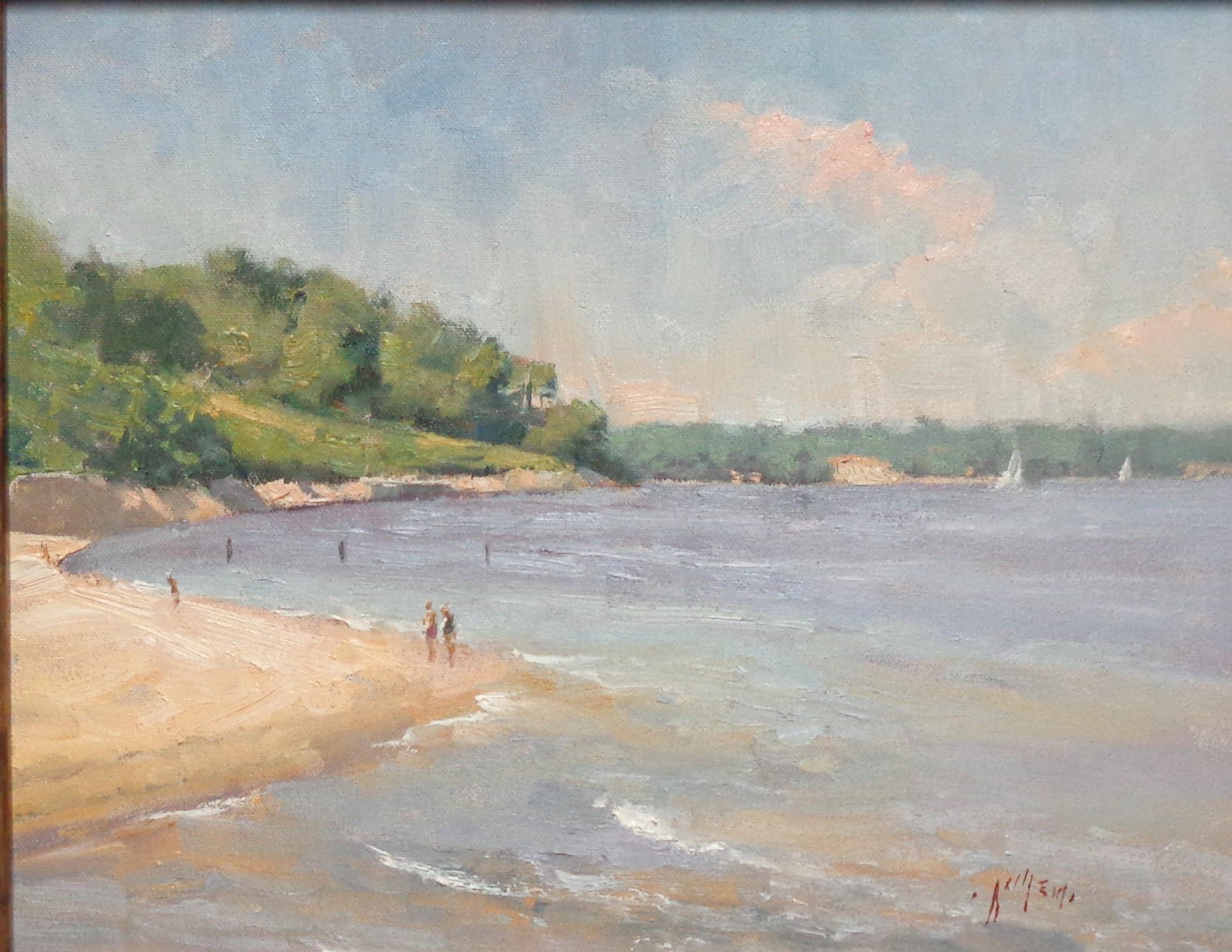  Ein wunderschönes Gemälde einer Meereslandschaft des zeitgenössischen Künstlers Paul Bachem.
Öl auf Leinwand auf Paneel
11 x 14 ungerahmt, 17,18 x 20 gerahmt
Das Gemälde wurde so restauriert, dass es dem Originalzustand entspricht, wie auf den