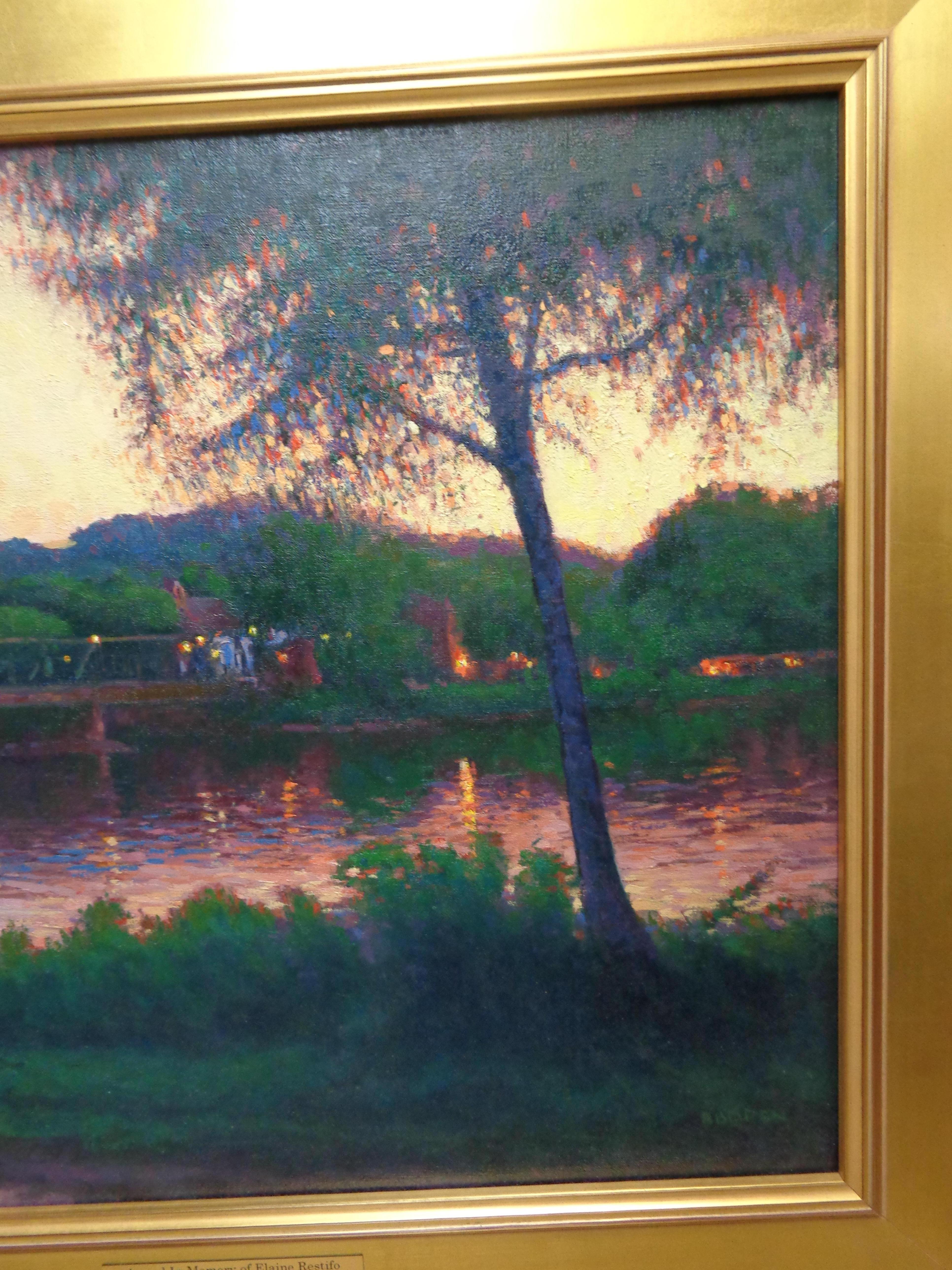 Sunset Oil Painting New Hope Lambertville Bridge Michael Budden Award Winner For Sale 5