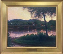 Sunset Oil Painting New Hope Lambertville Bridge Michael Budden Award Winner