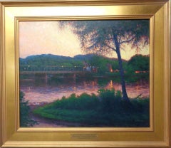 Sunset Oil Painting New Hope Lambertville Bridge Michael Budden Award Winner