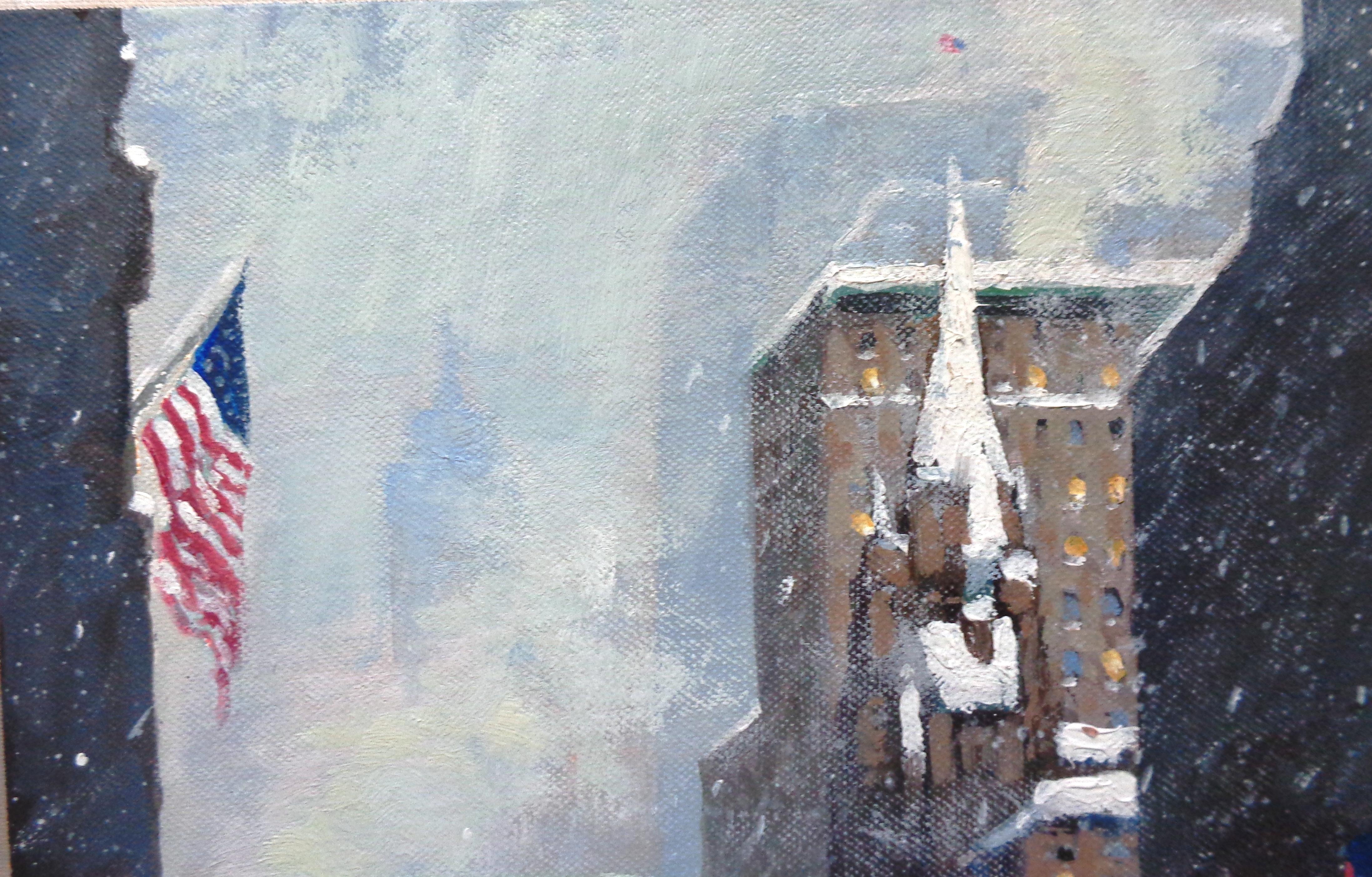 New York City Winter Flags Oil Painting of Fifth Avenue by Michael Budden 3