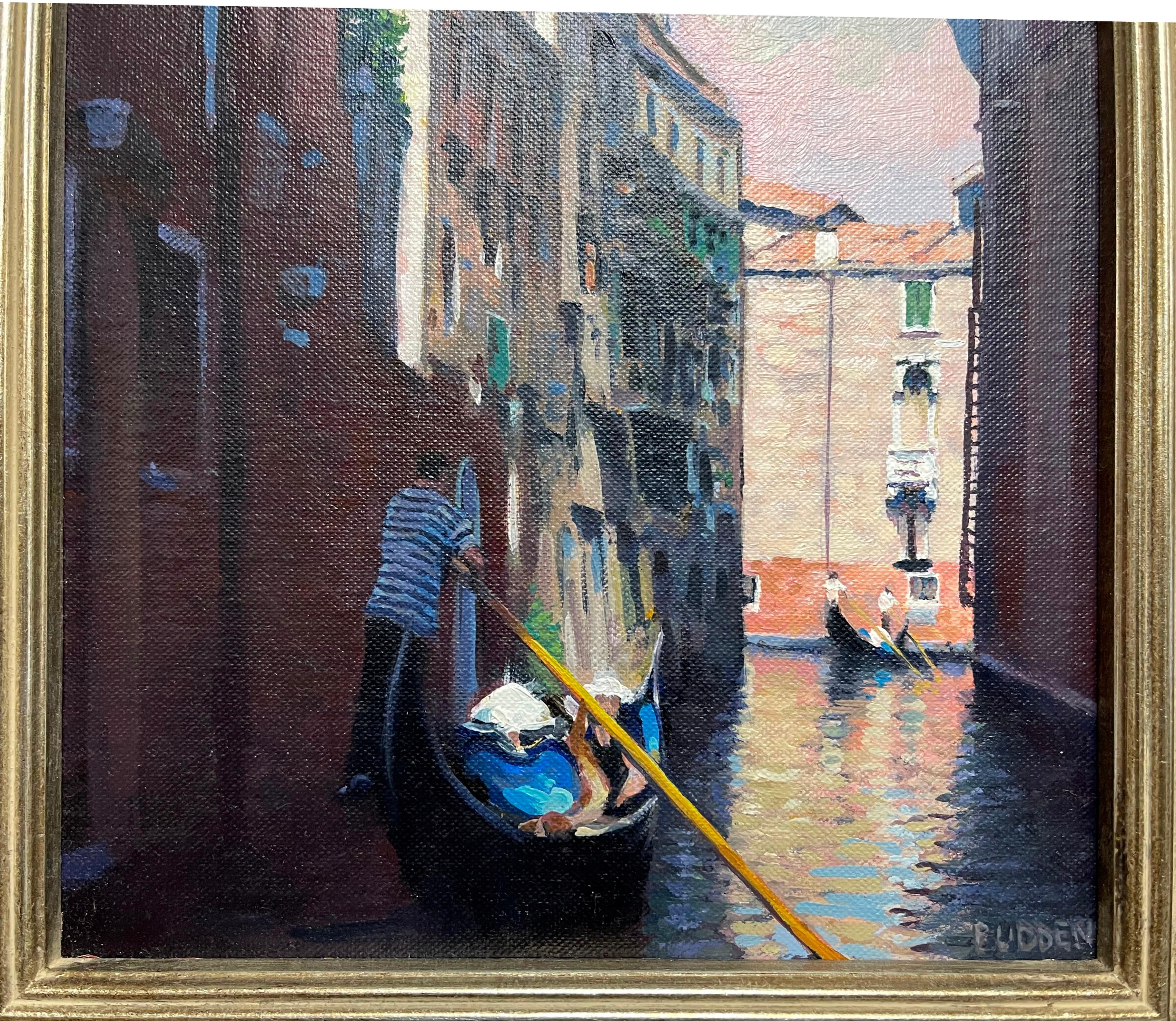 Venice Meereslandschaft Gondola Ölgemälde Michael Budden Schönes Licht Venedig im Angebot 3