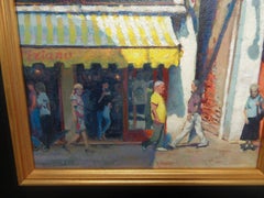 Pittura ad olio di Venezia Scena di mercato di Michael Budden Giallo Veneziano