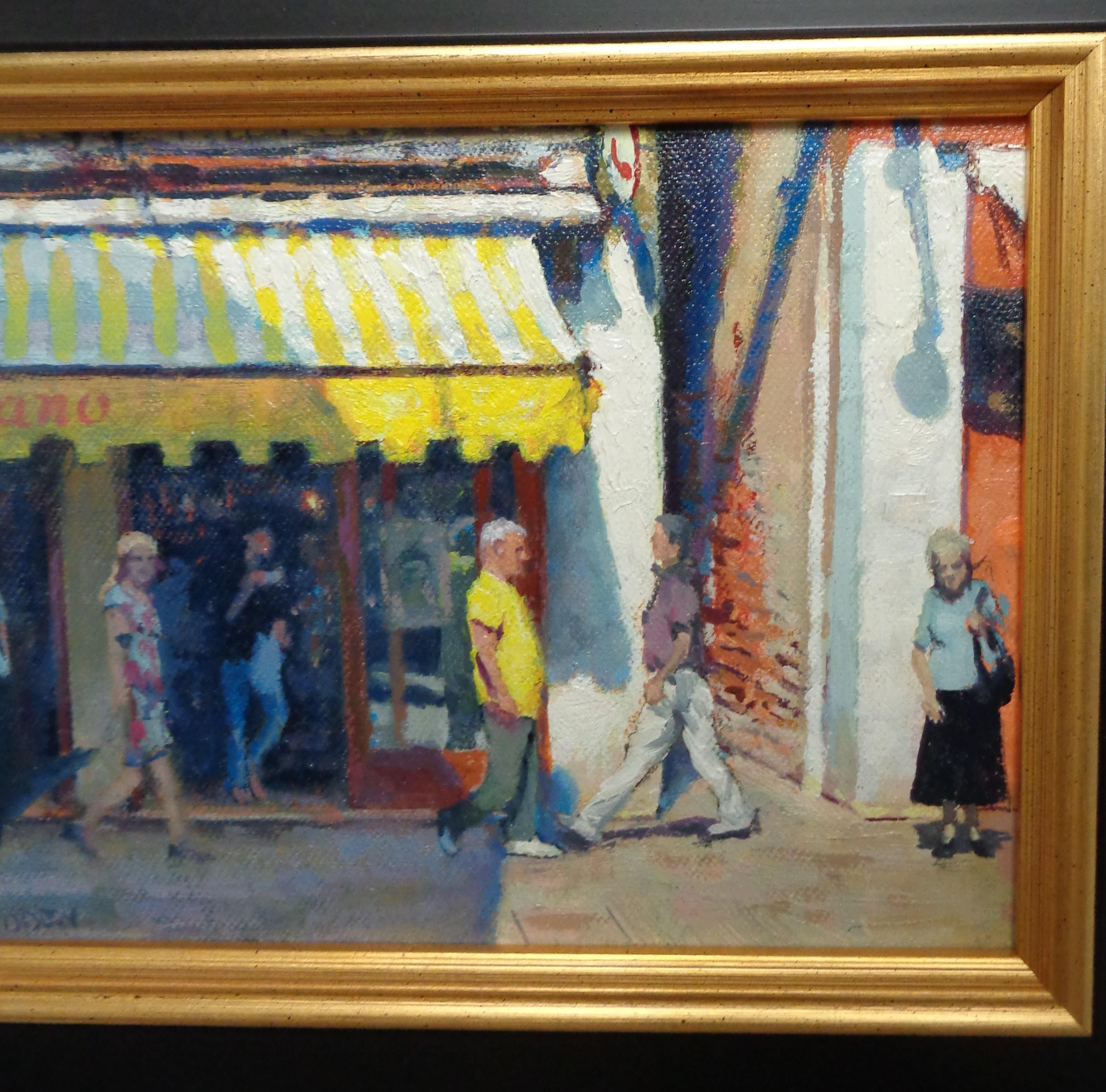 Venice Seascape Peinture à l'huile Scène de marché par Michael Budden Jaune vénitien en vente 3