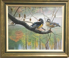 Wildlife Realistic Landscape Painting of Wood Ducks by Michael Budden