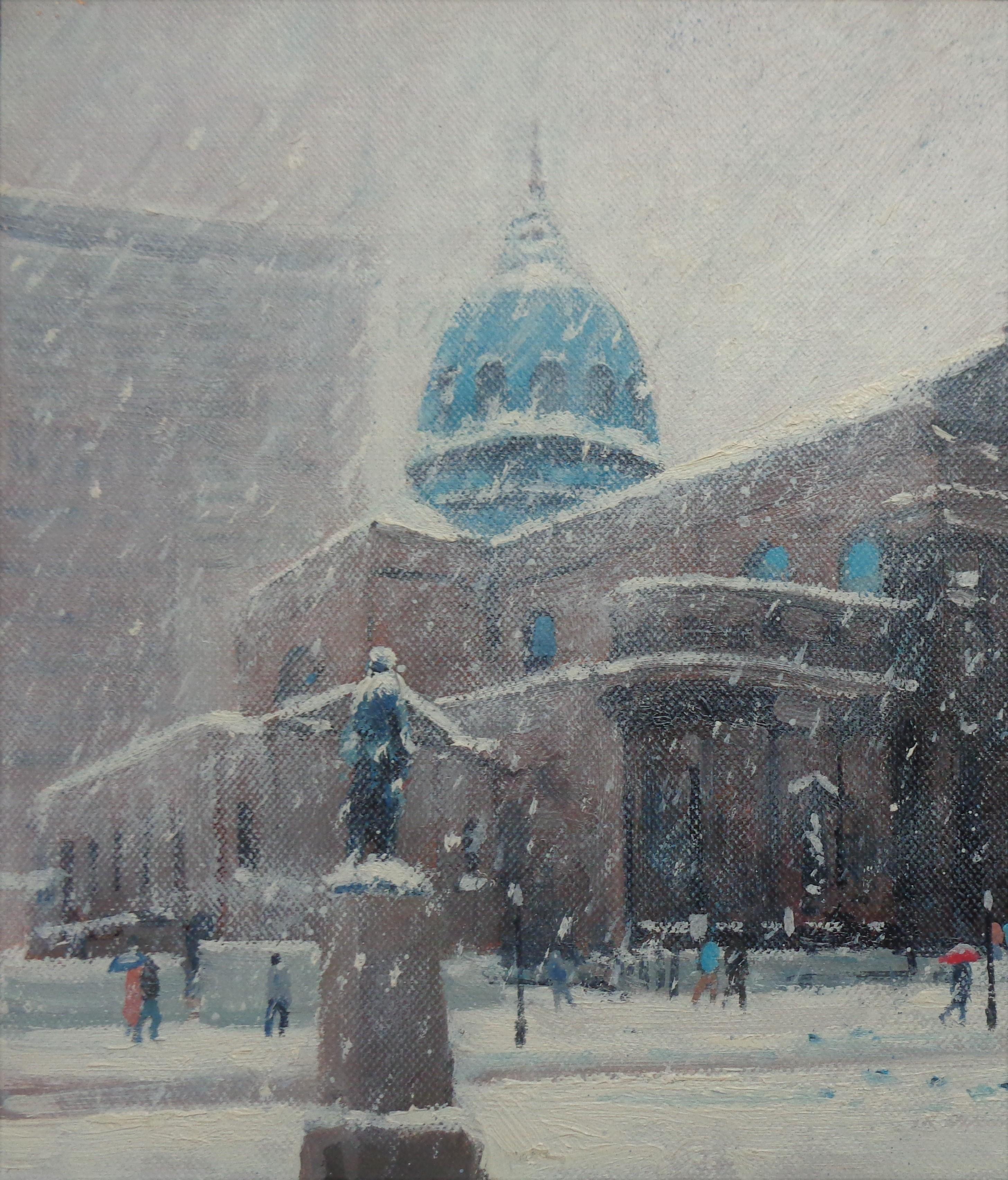   Winter Cityscape Painting Michael Budden Saints Peter & Paul Cathedral Phila For Sale 2