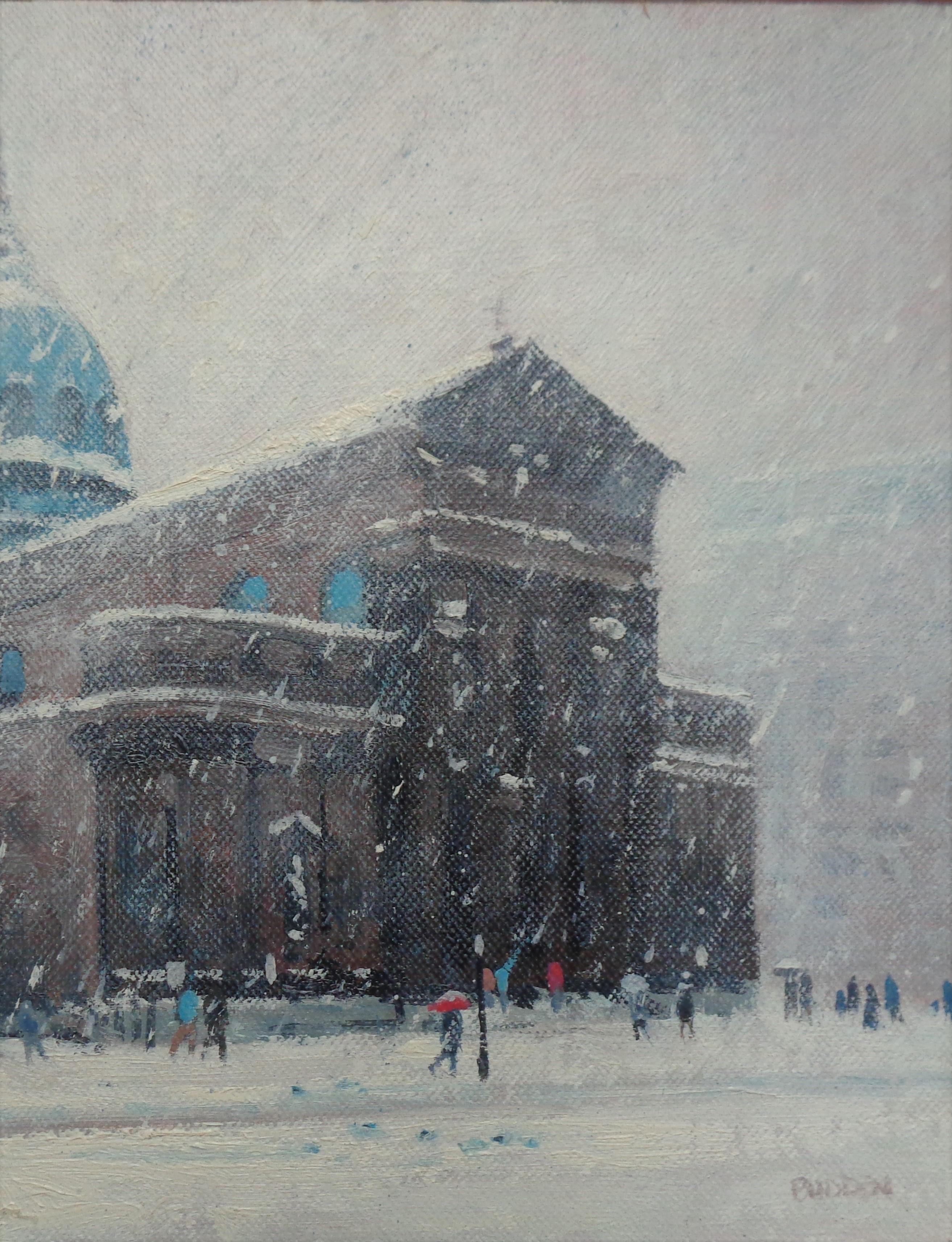   Winter Cityscape Painting Michael Budden Saints Peter & Paul Cathedral Phila For Sale 3