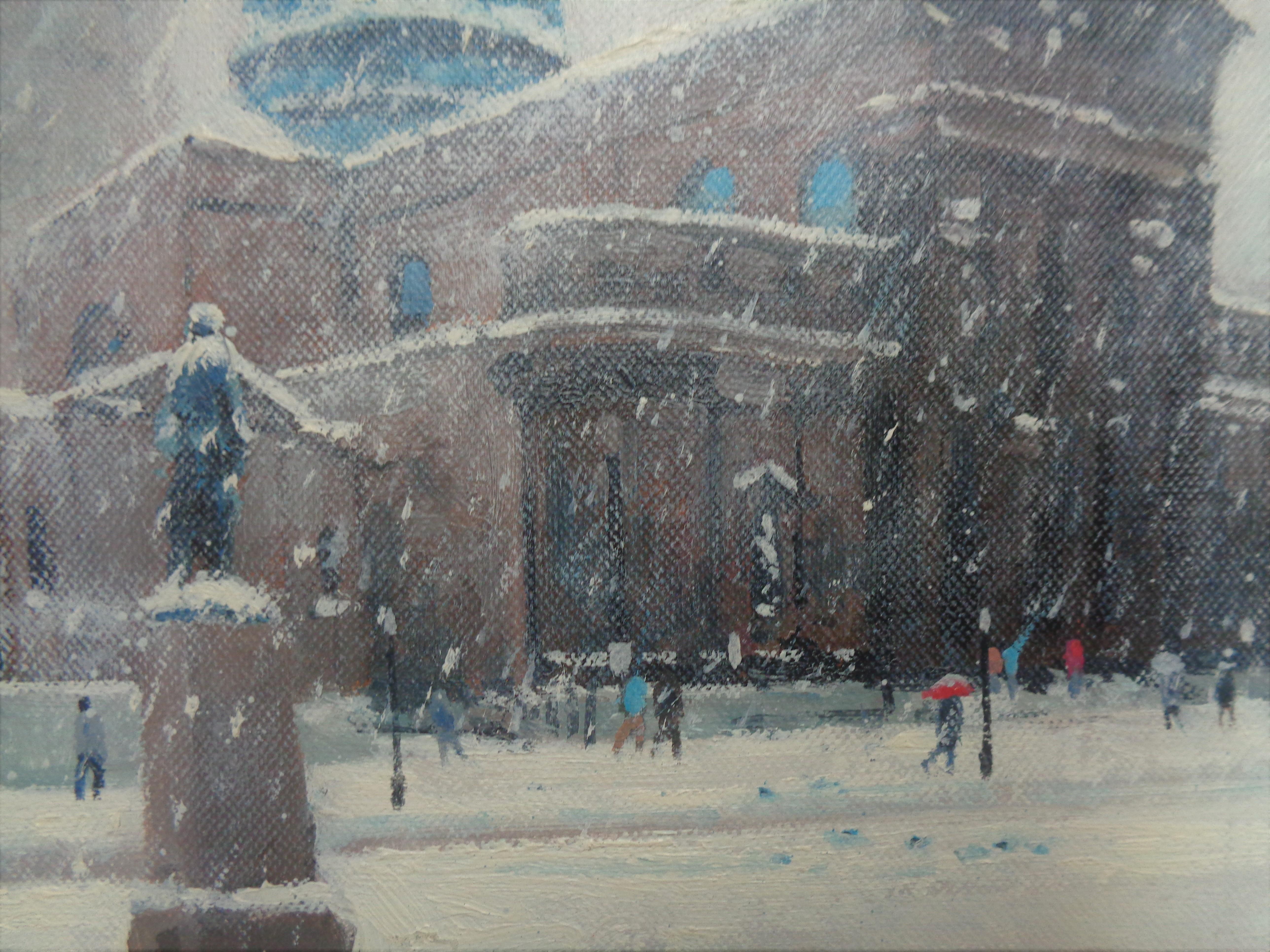   Winter Cityscape Painting Michael Budden Saints Peter & Paul Cathedral Phila For Sale 4