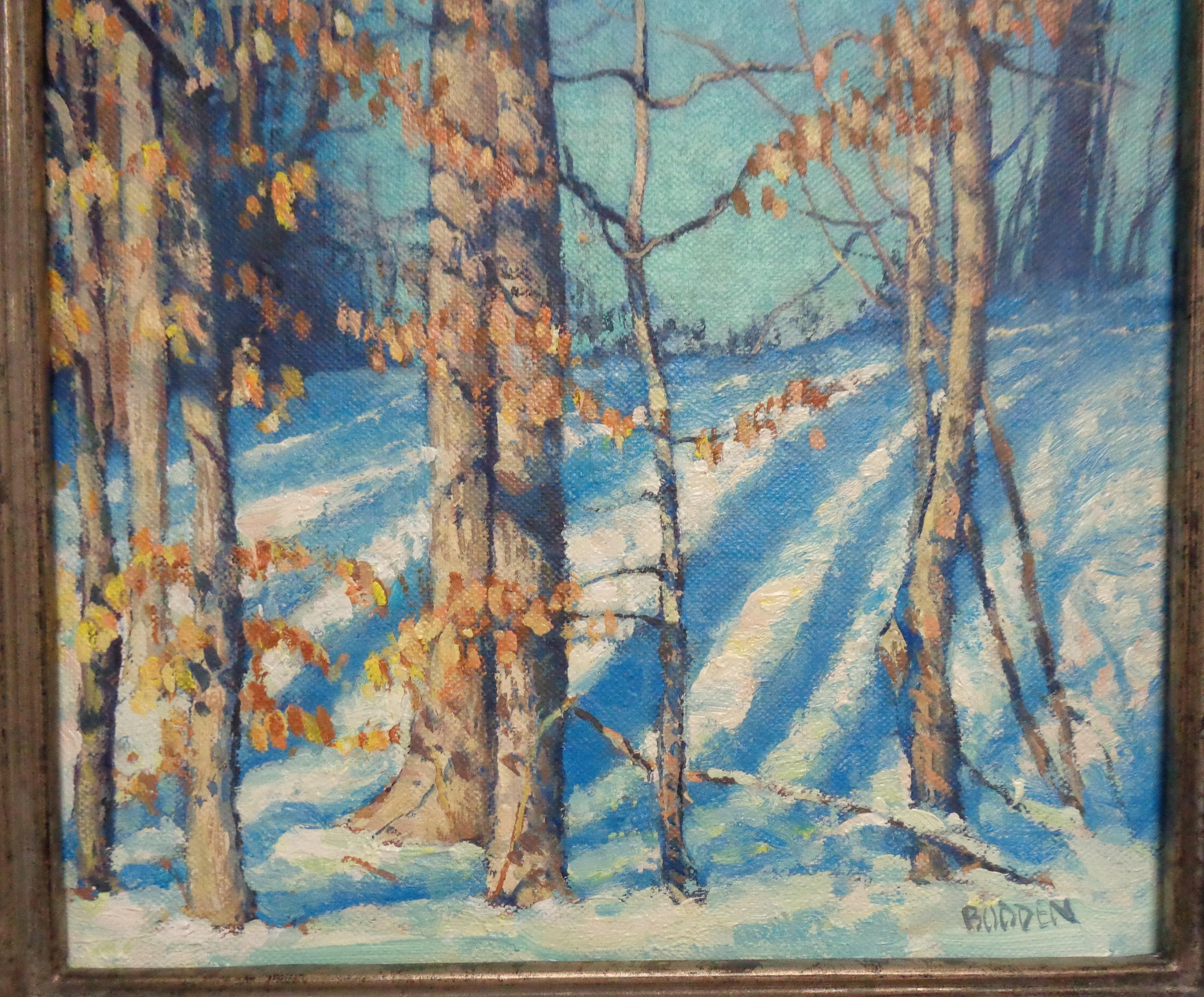 Winterlandschaft, Ölgemälde von Michael Budden, Schönes Licht im Angebot 2