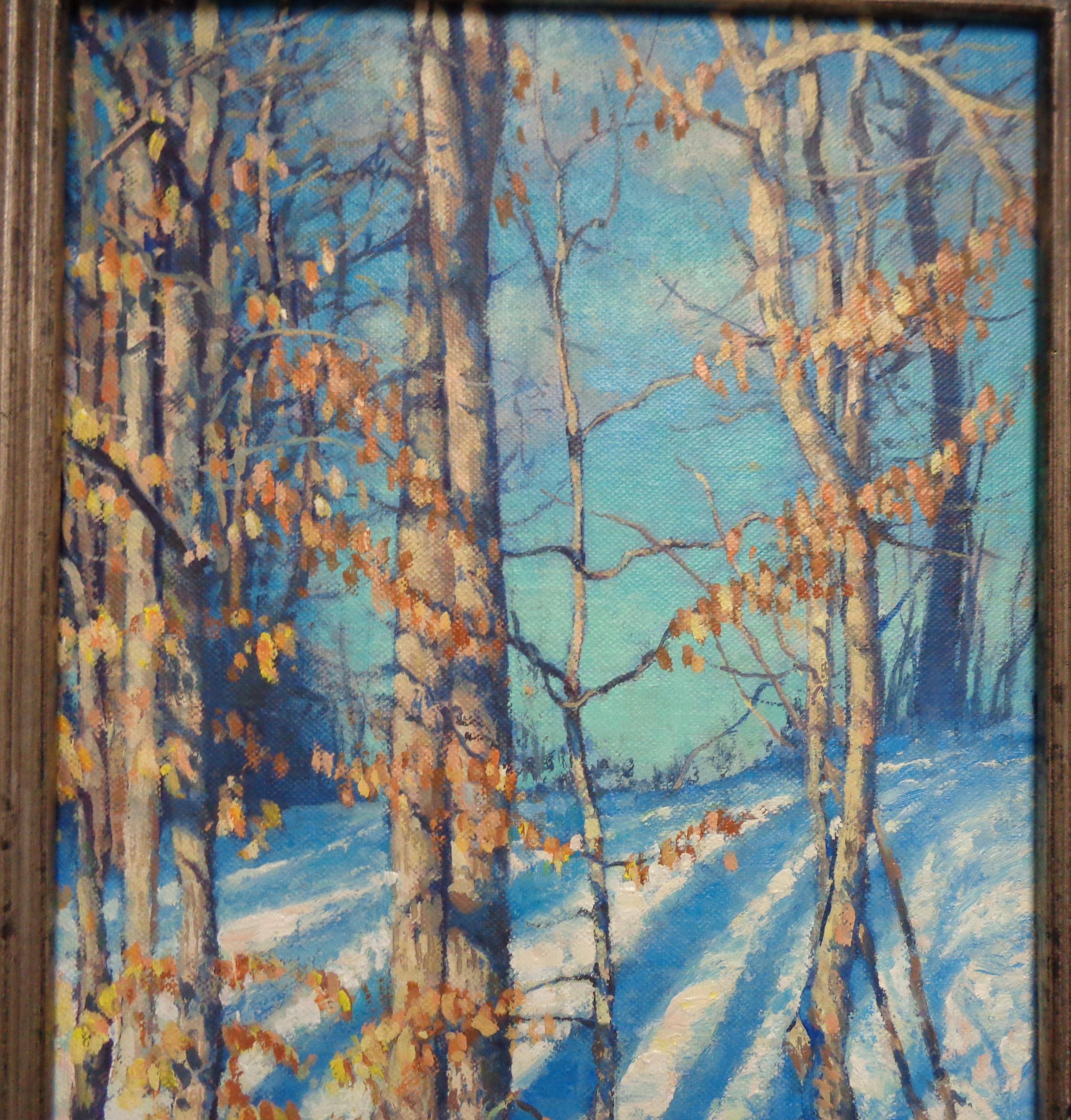 Winterlandschaft, Ölgemälde von Michael Budden, Schönes Licht im Angebot 3