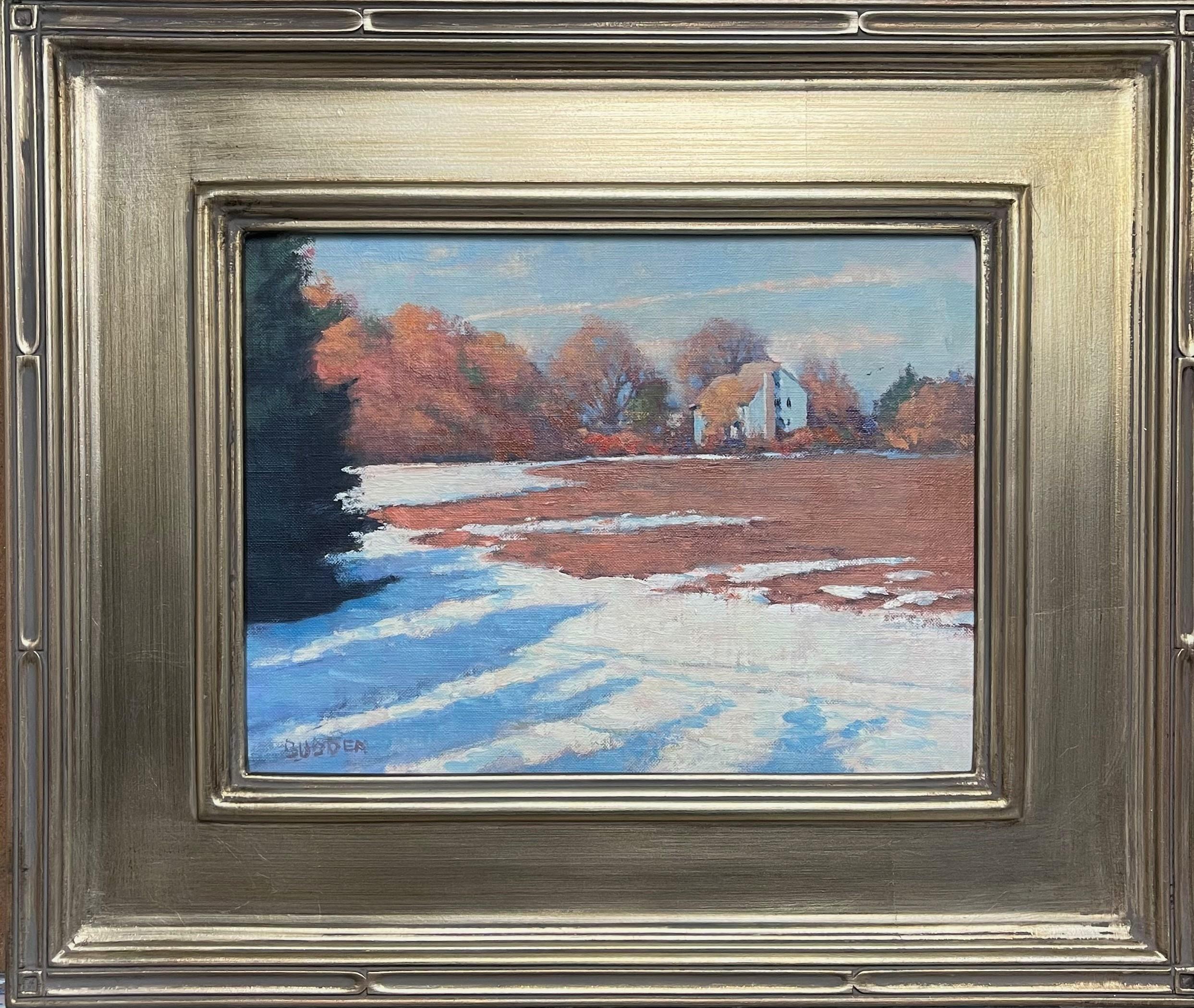 End Of Winter
oil/canvas panel
9 x 12 image
I enjoy playing with light in my paintings and creating a mood while trying to push the range of color using subtle transitions like in the snow here in this winter scene. This is a plein air painting done