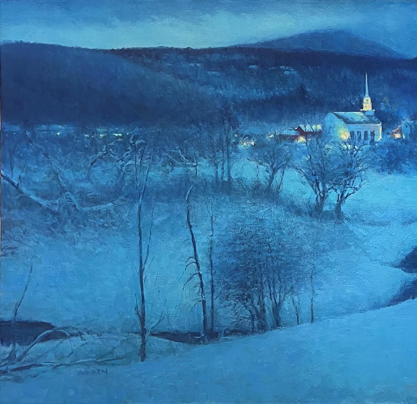   Winter Landscape Oil Painting by Michael Budden Evening In Stowe For Sale 2