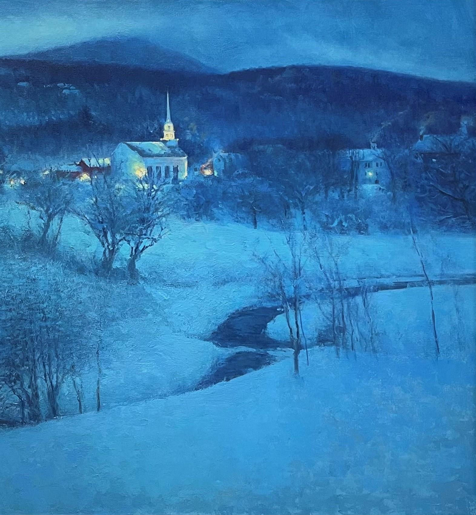   Winter Landscape Oil Painting by Michael Budden Evening In Stowe For Sale 3