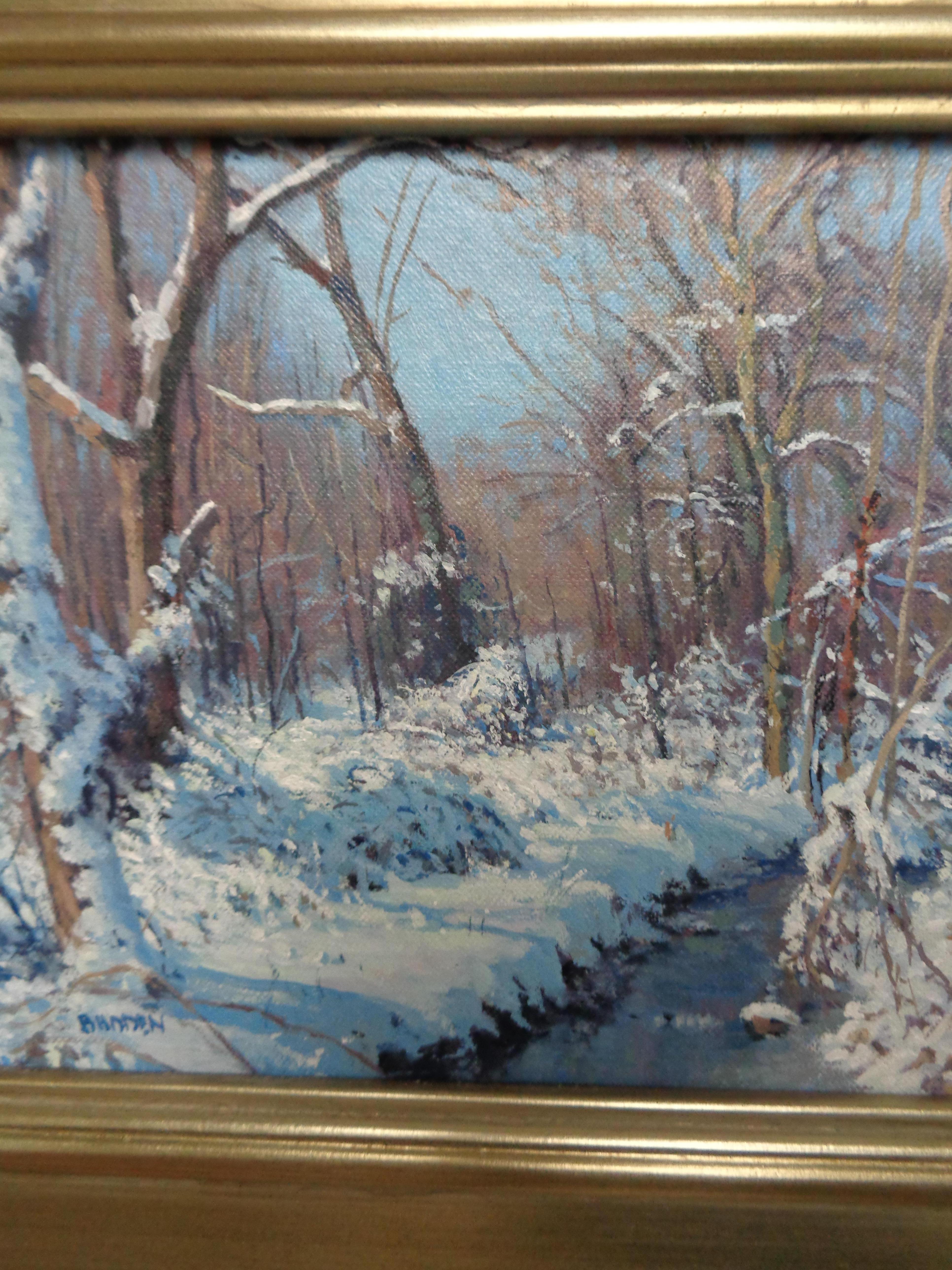   Winter Landscape Oil Painting by Michael Budden Fresh Snow For Sale 3