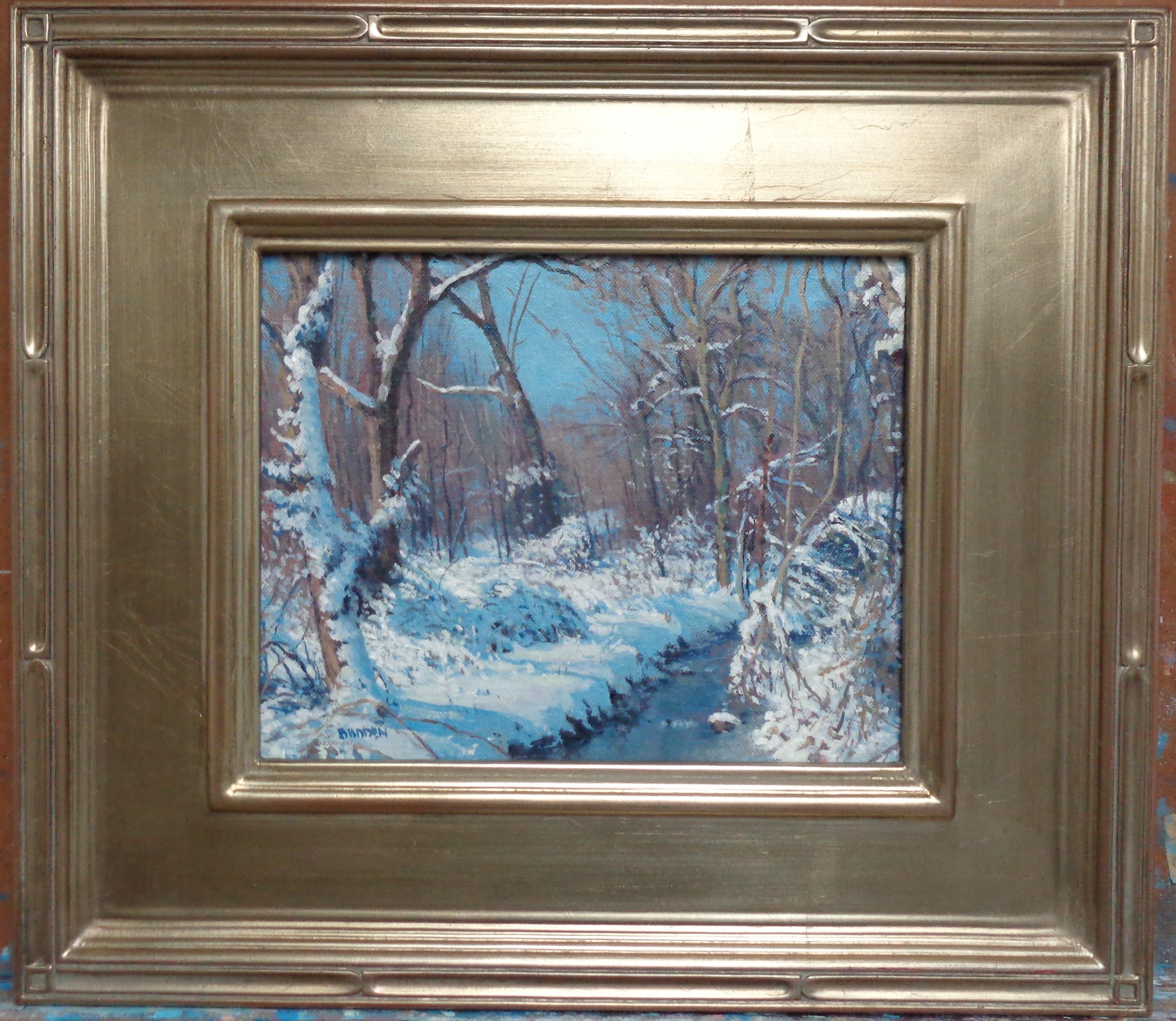 Fresh Snow
oil/canvas panel
8 x 10 image unframed
14.5 x 16.5 framed
I enjoy playing with light in my paintings and creating a mood while trying to push the range of color using subtle transitions like in the snow here in this winter study done in