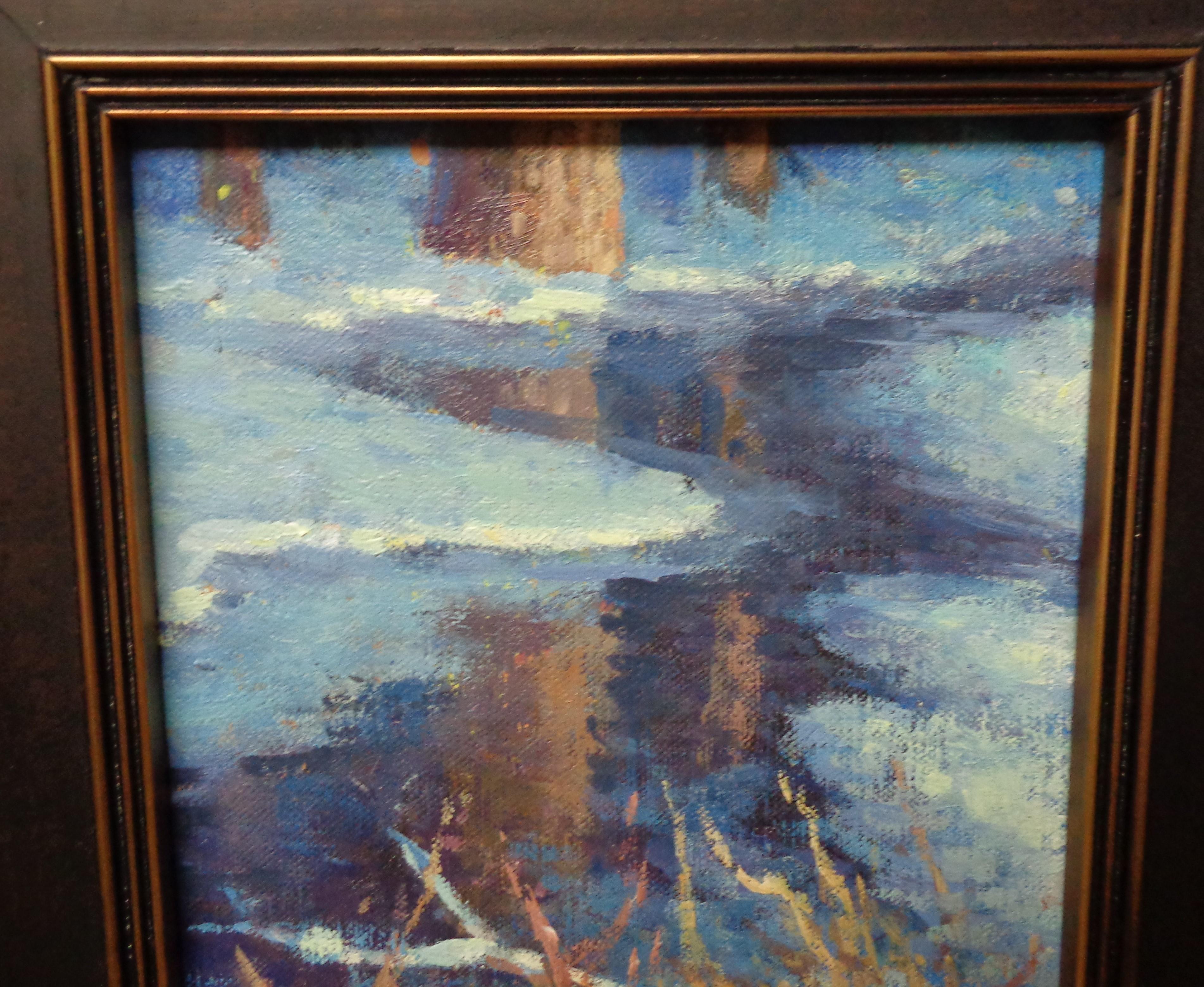 Peinture à l'huile - Paysage d'hiver par Michael Budden - Étude du ruisseau de neige 1