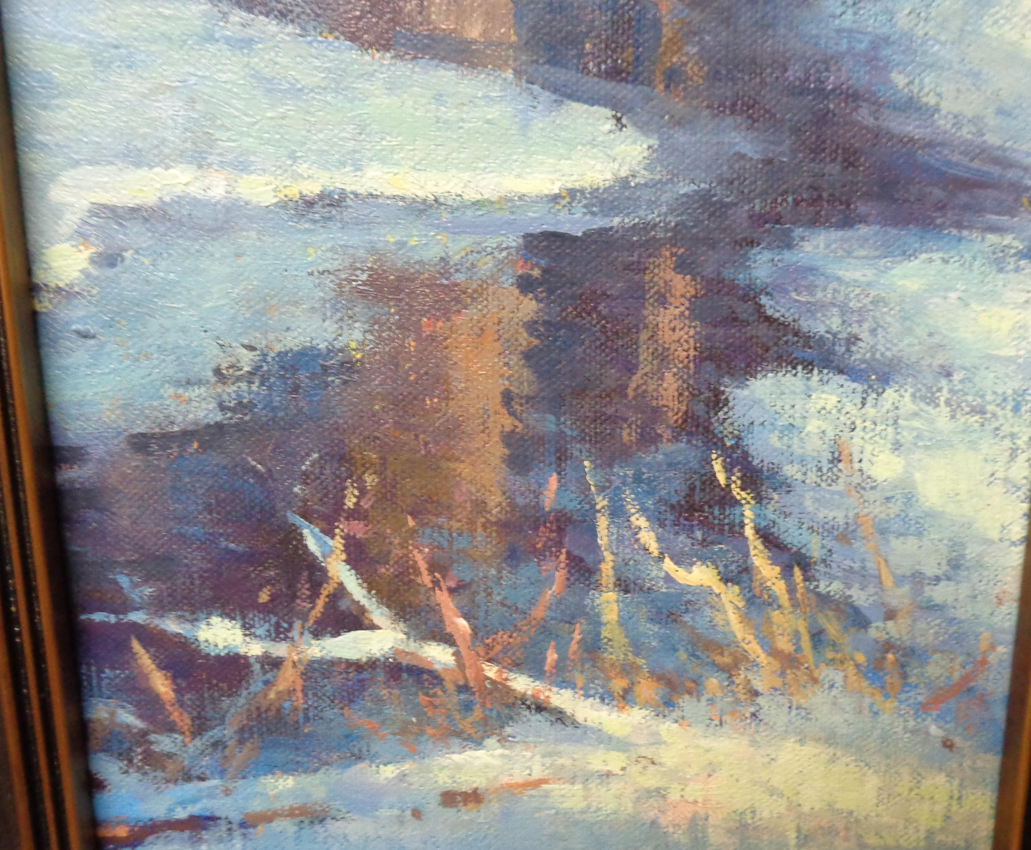 Peinture à l'huile - Paysage d'hiver par Michael Budden - Étude du ruisseau de neige 2