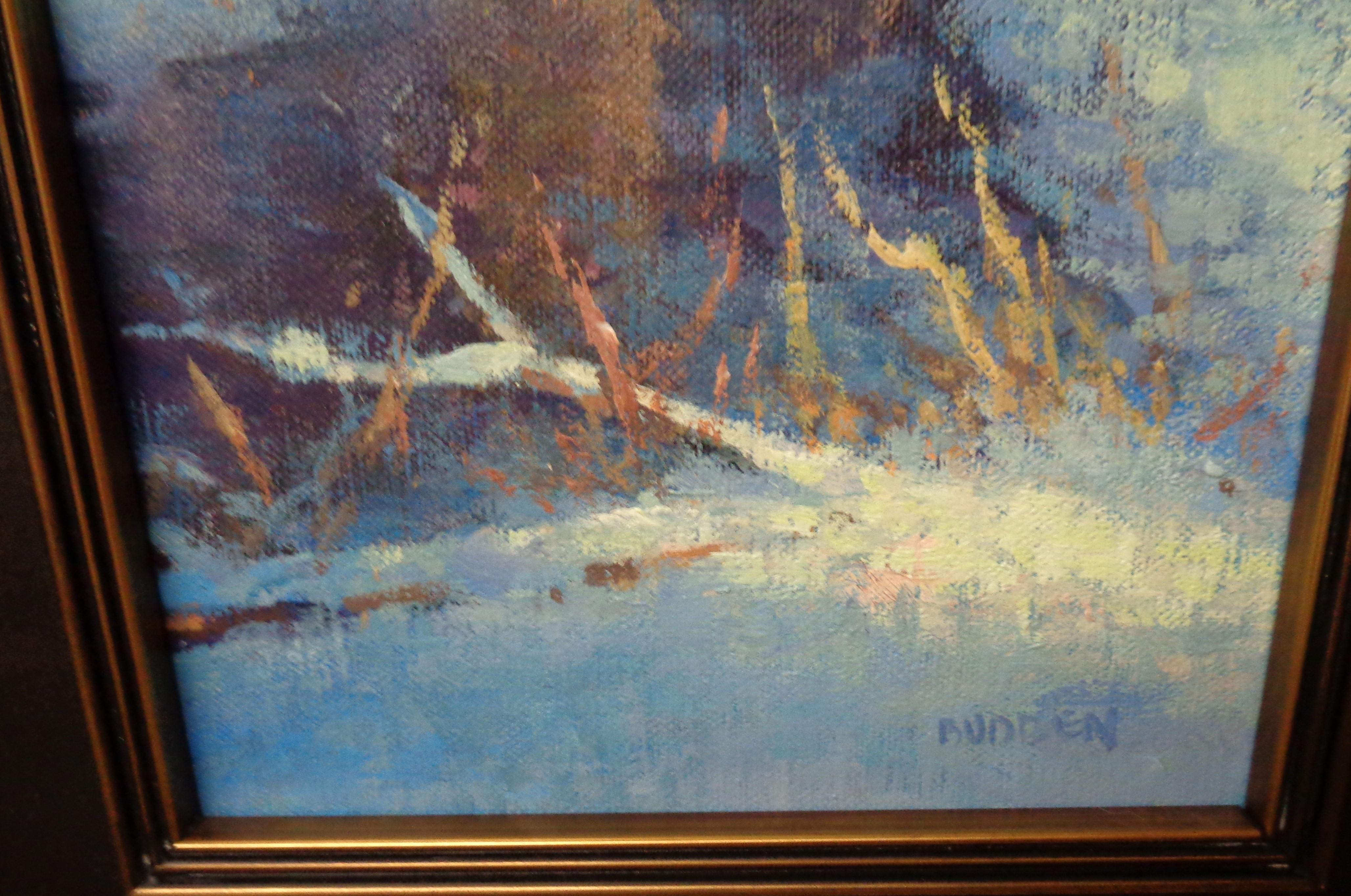Peinture à l'huile - Paysage d'hiver par Michael Budden - Étude du ruisseau de neige 3
