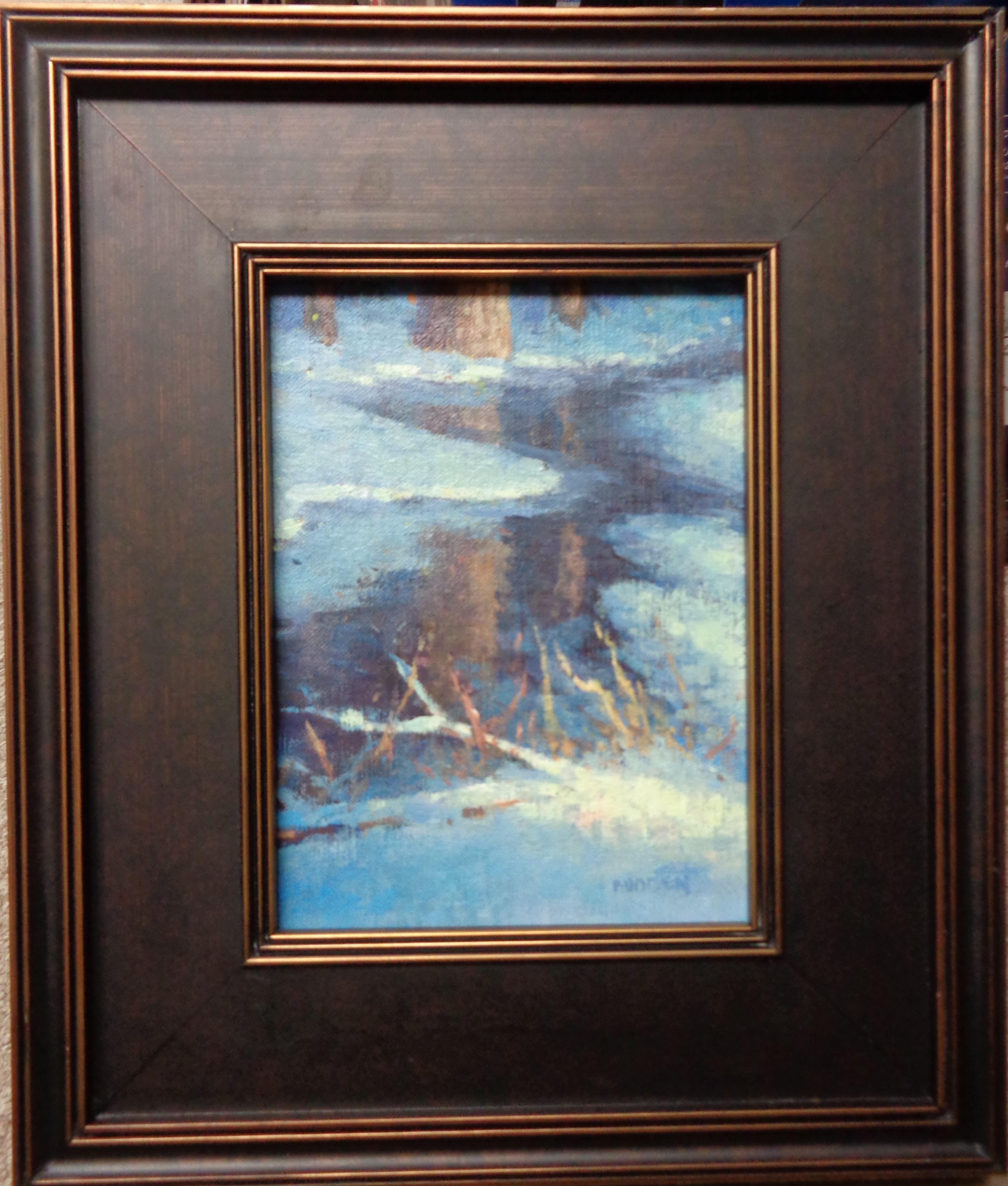 Étude des cours d'eau en hiver
panneau huile/toile
Image 8 x 6 non encadrée
La peinture est excellente mais le cadre doit être retouché.

DÉCLARATION DE L'ARTISTE
Je travaille dans le domaine de l'art en tant qu'artiste et marchand depuis le début