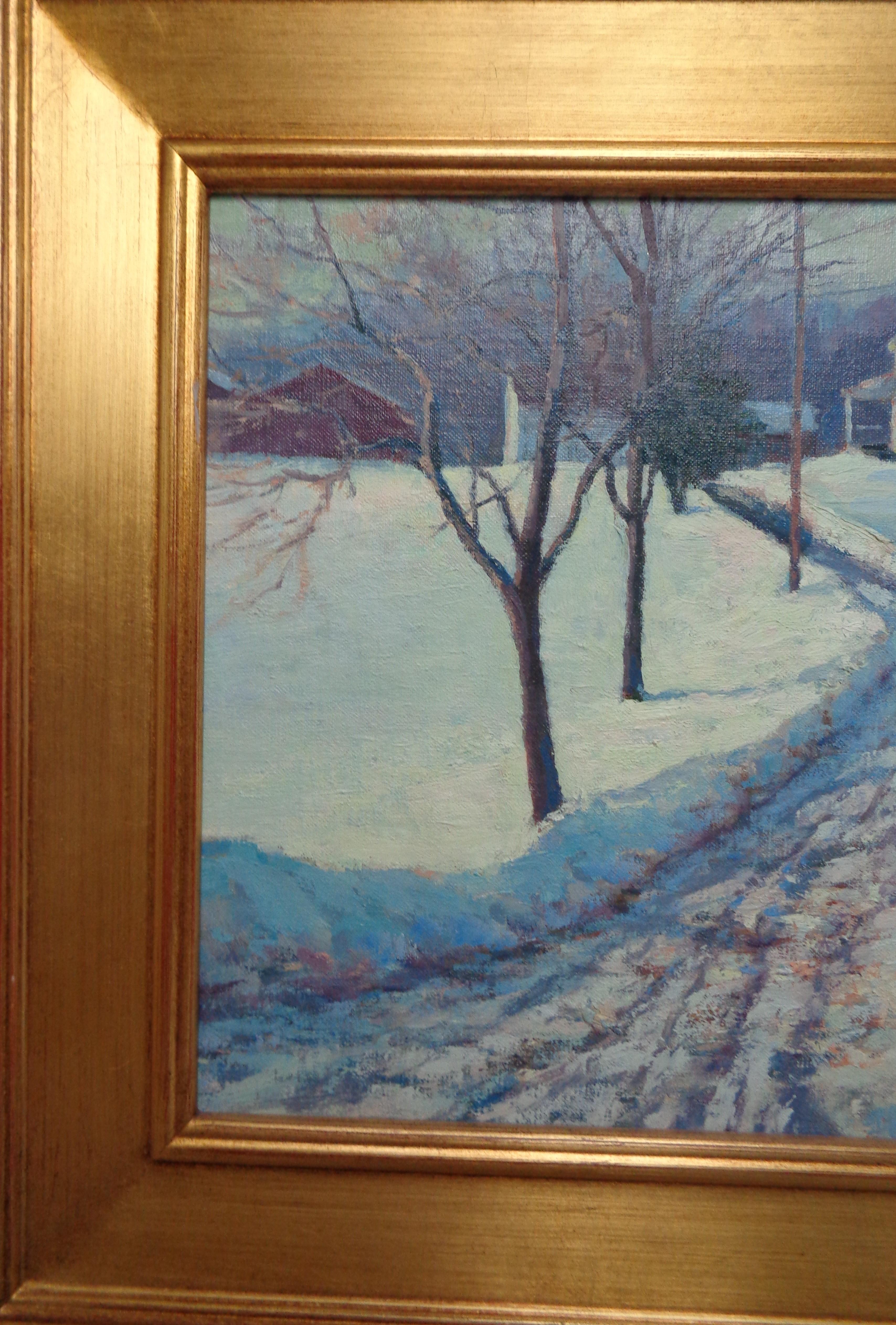 Winterlandschaft, Ölgemälde von Michael Budden, Winterfarm im Angebot 1