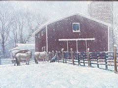 Paisaje invernal al óleo de Michael Budden Granja de invierno