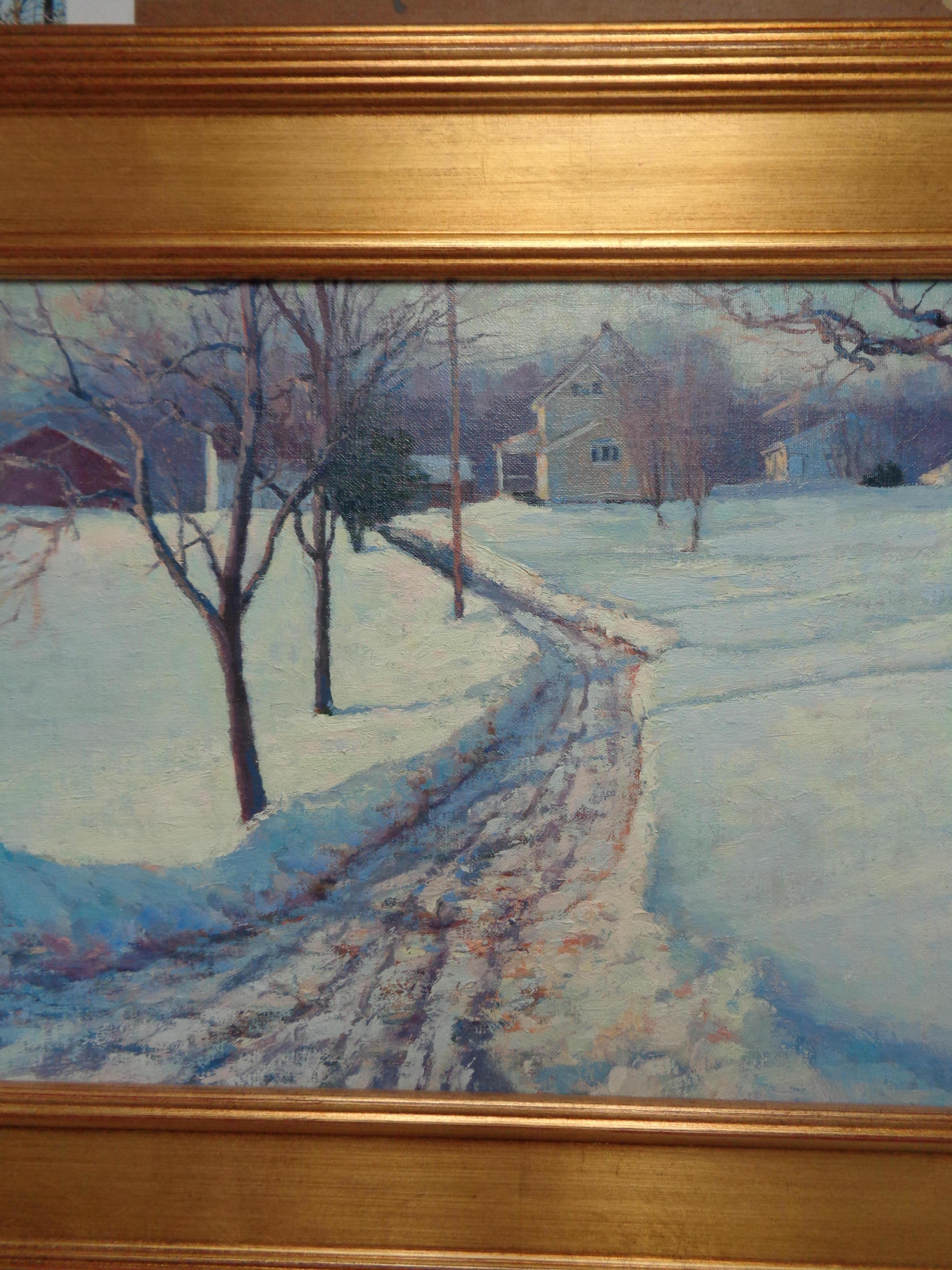 Winterlandschaft, Ölgemälde von Michael Budden, Winterfarm im Angebot 2