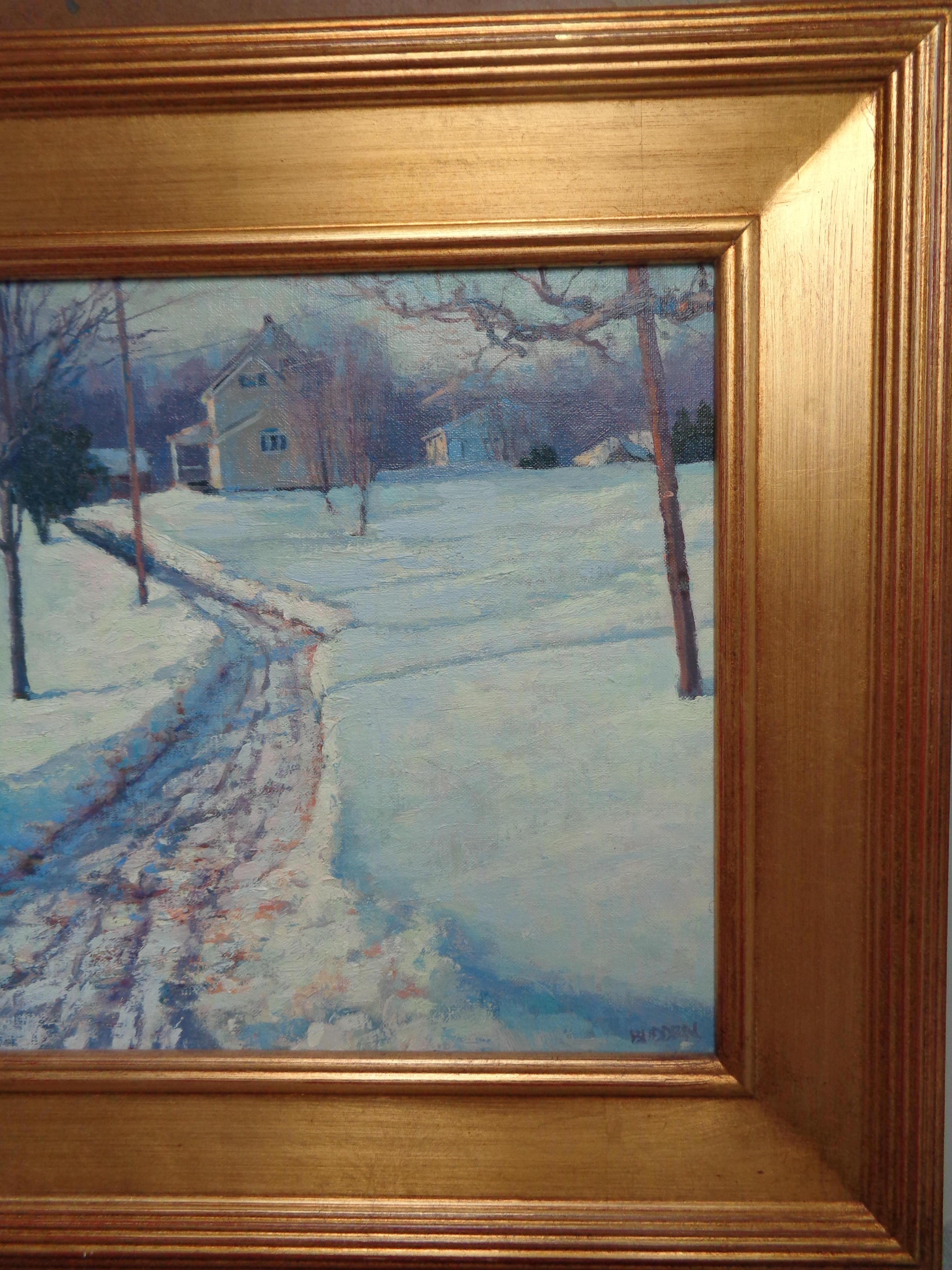 Winterlandschaft, Ölgemälde von Michael Budden, Winterfarm im Angebot 3