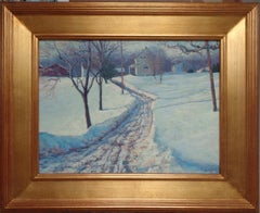 Antique   Winter Landscape Oil Painting by Michael Budden Winter Farm 