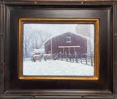 Antique   Winter Landscape Oil Painting by Michael Budden Winter Farm