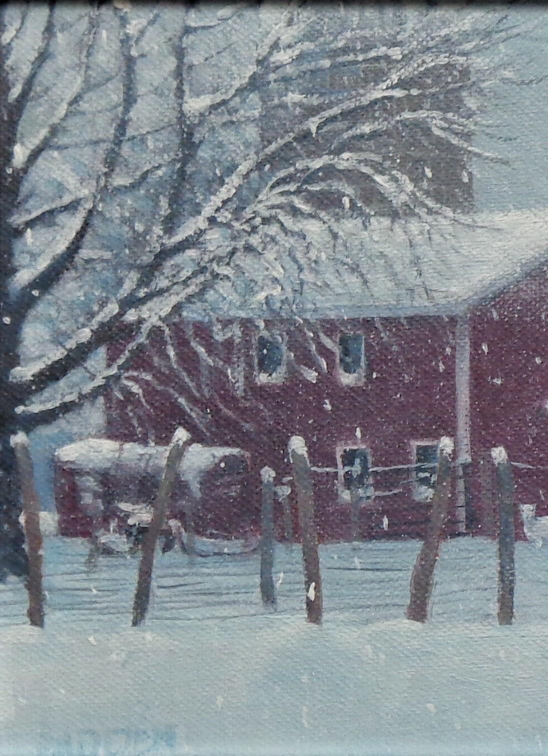   Winter Landscape Oil Painting by Michael Budden Winter Farm II For Sale 2