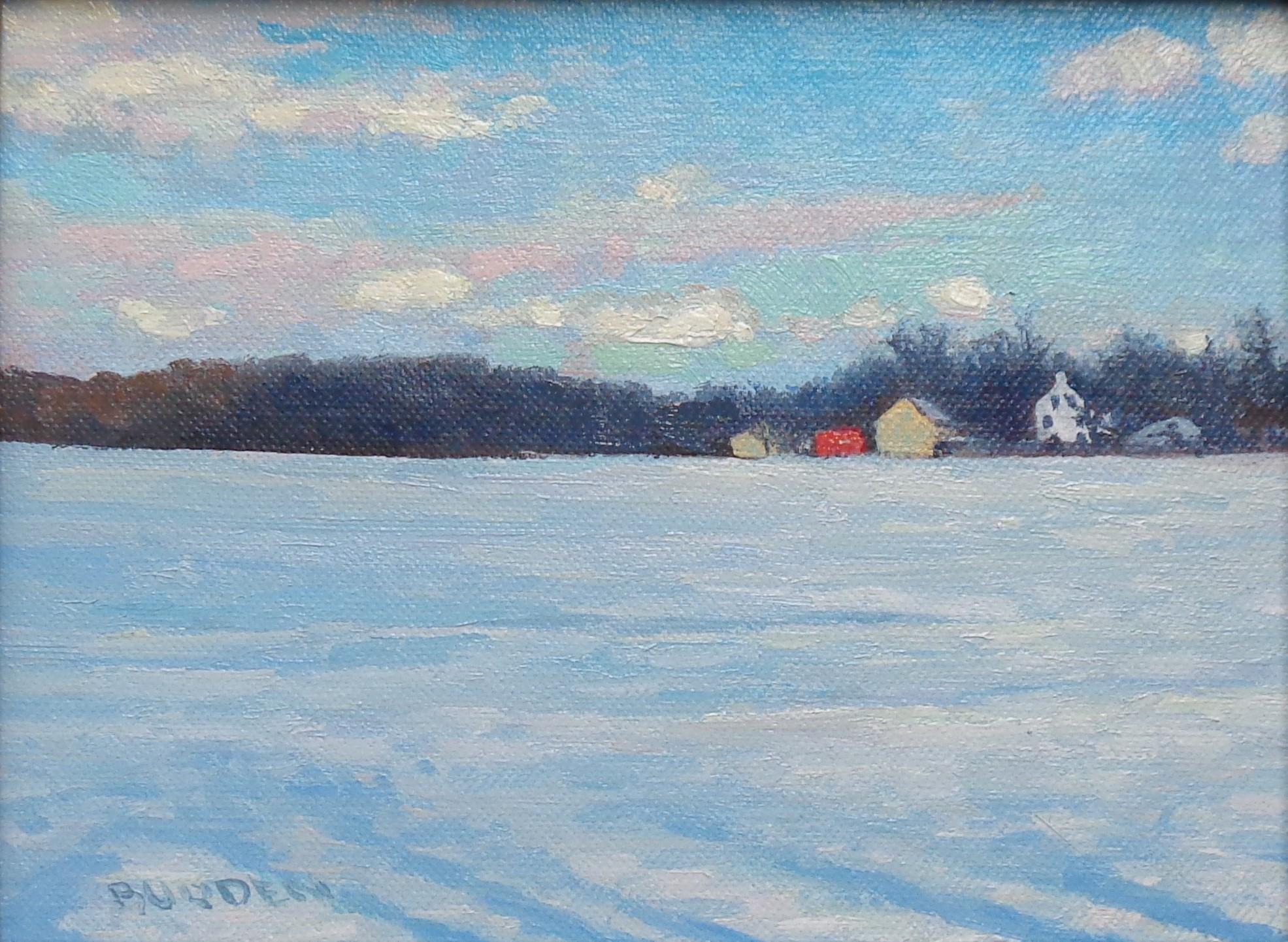 Peinture à l'huile de Michael Budden, étude de ferme d'hiver en vente 1