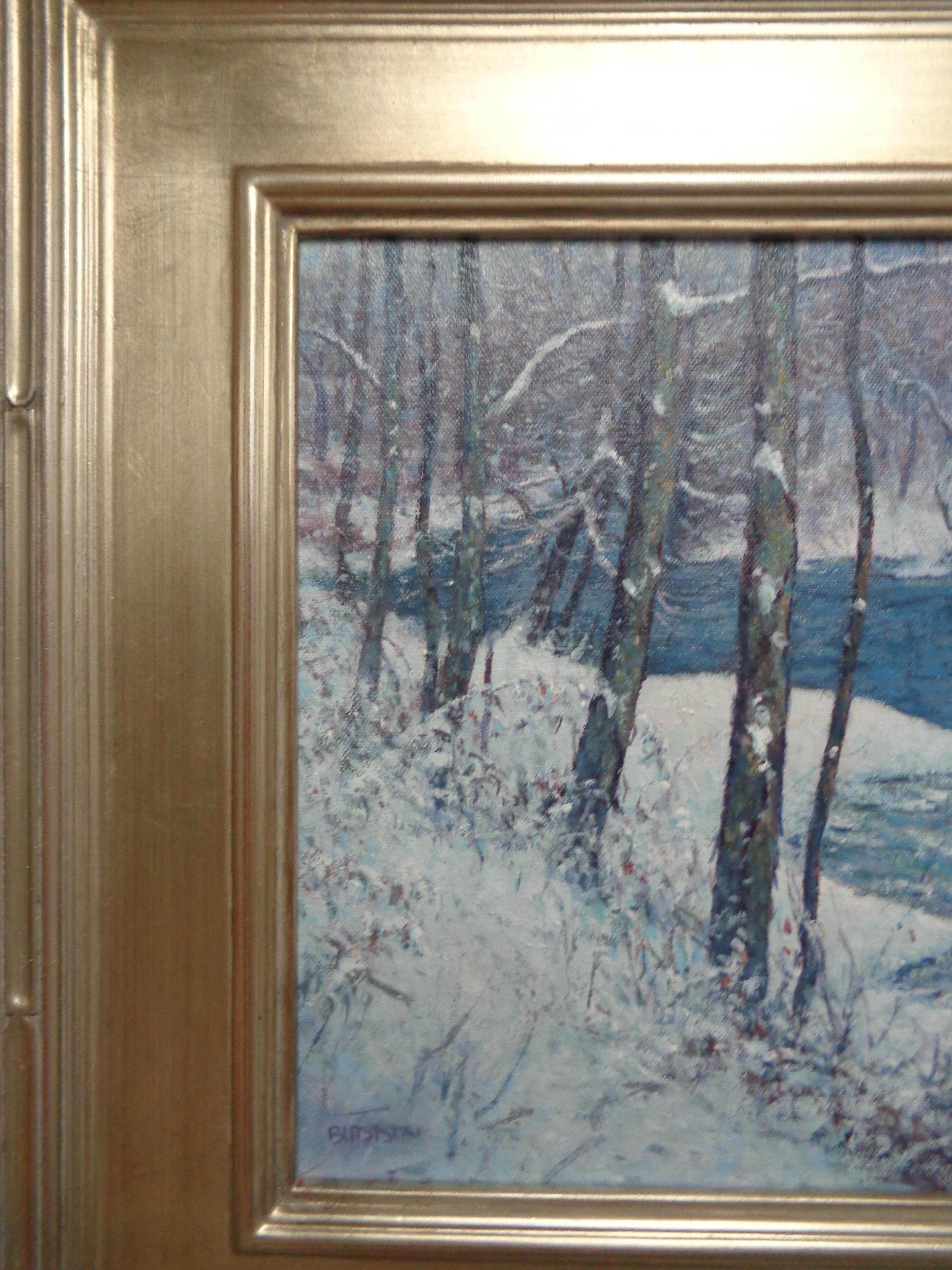 Paisaje invernal Pintura al óleo  de Michael Budden Winter Arroyo Nieve en venta 1