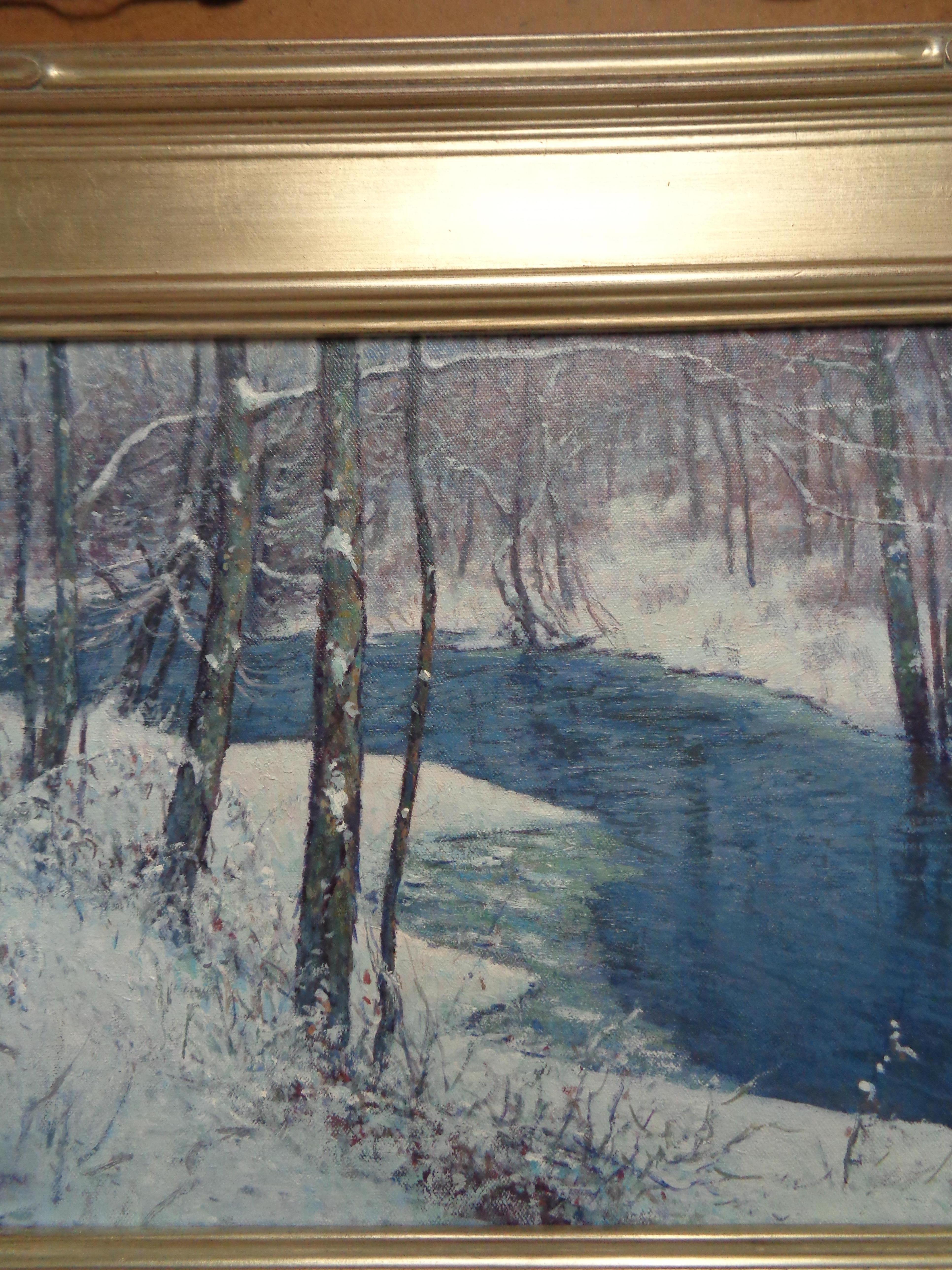 Paisaje invernal Pintura al óleo  de Michael Budden Winter Arroyo Nieve en venta 2