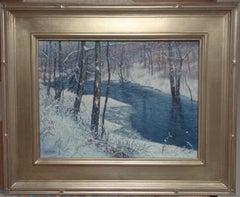 Winterlandschaft, Ölgemälde  Winter Stream Snow von Michael Budden