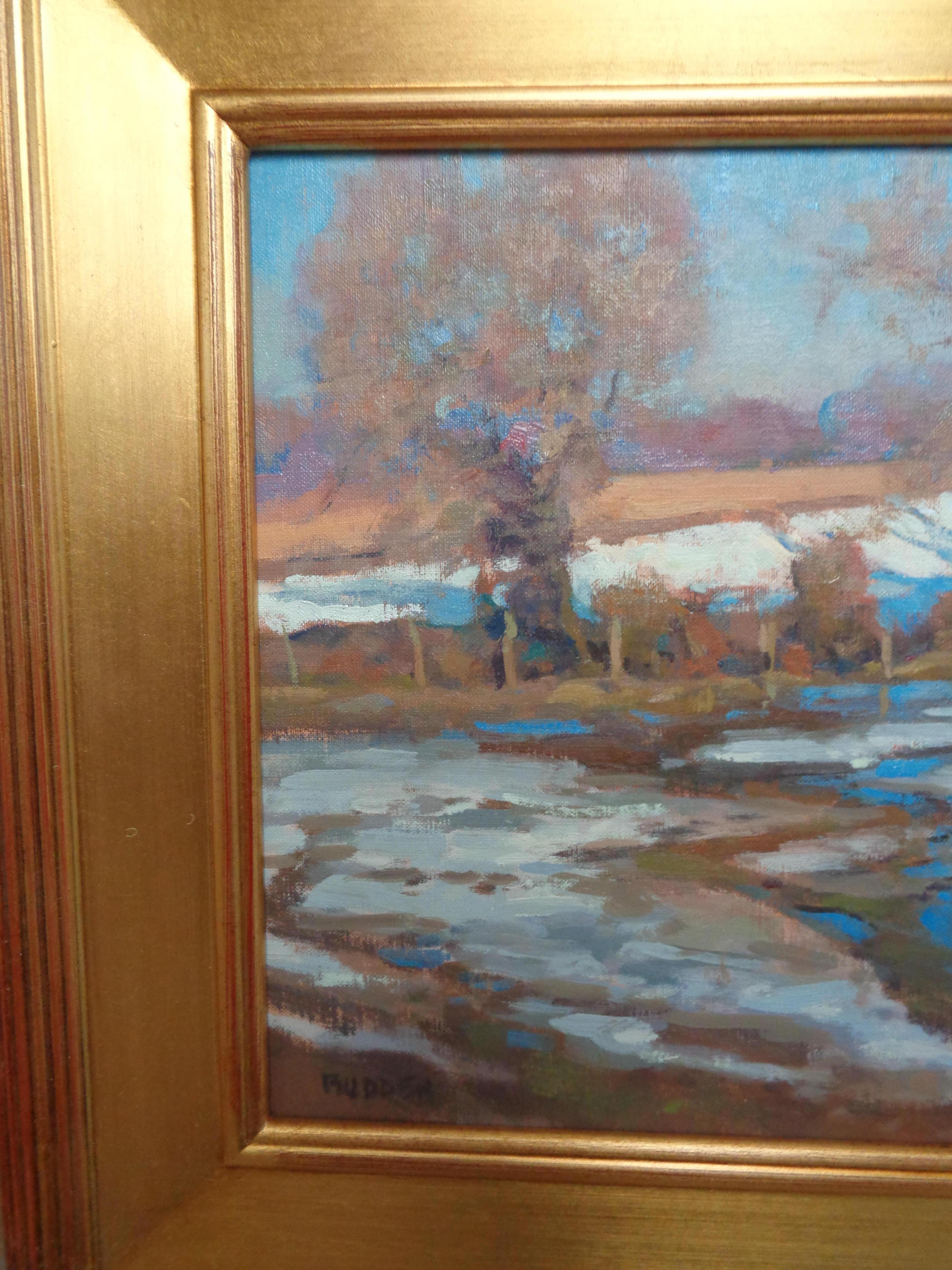   Winter Landscape Oil Painting by Michael Budden Winter Sun For Sale 2