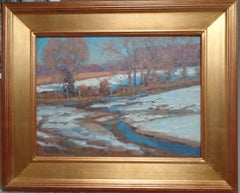Antique Winter Landscape Oil Painting by Michael Budden Winter Sun