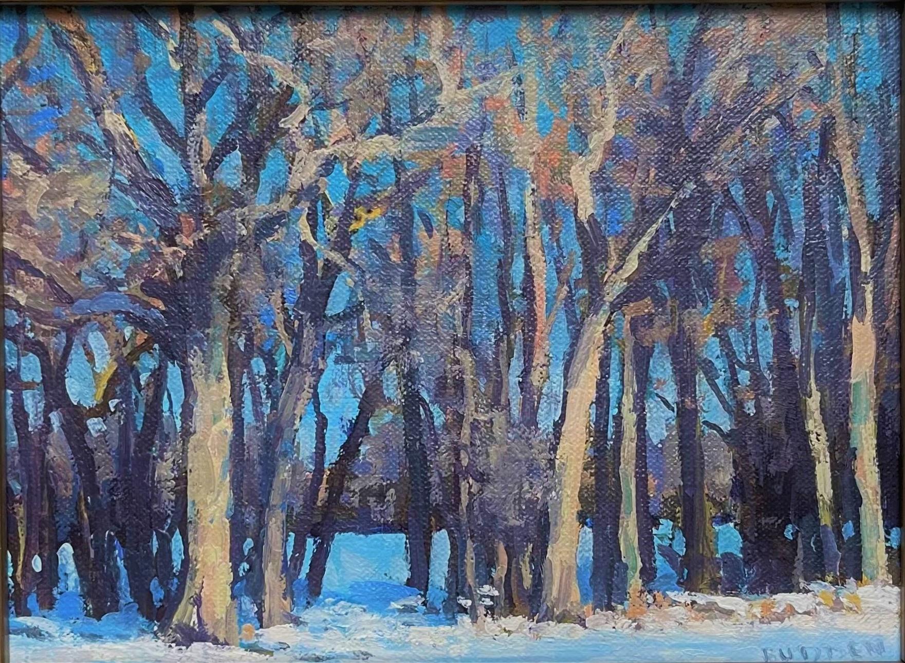 Winterlandschaft, Ölgemälde von Michael Budden, Winterbaumstudie I im Angebot 1