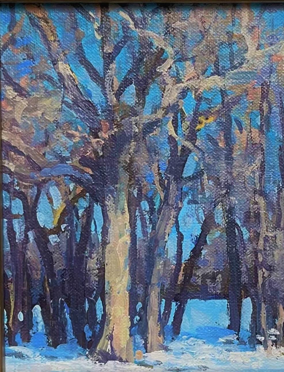 Winterlandschaft, Ölgemälde von Michael Budden, Winterbaumstudie I im Angebot 2