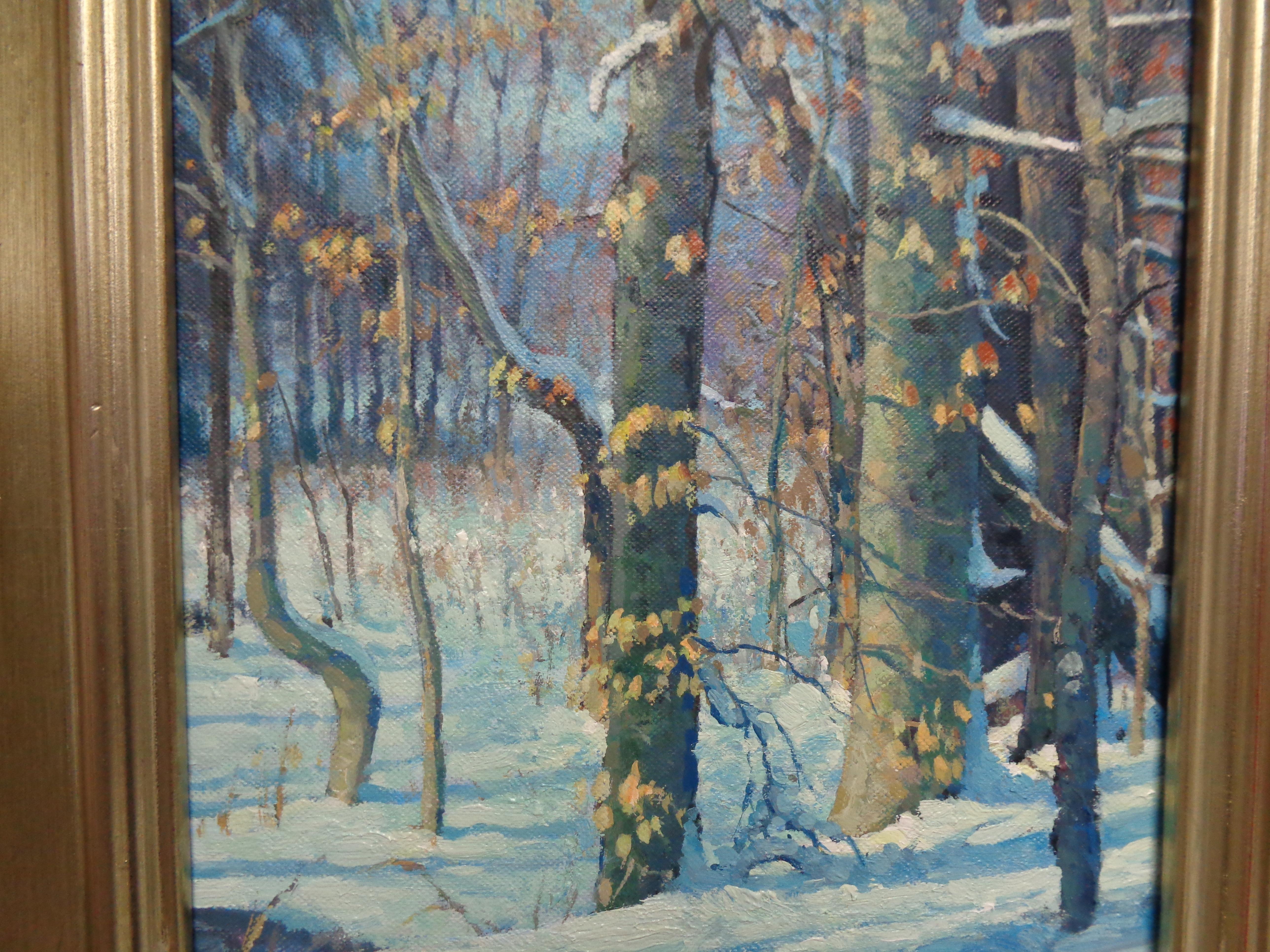 Winterlandschaft, Ölgemälde von Michael Budden, Winterholzlandschaft, Interieur IV im Angebot 2